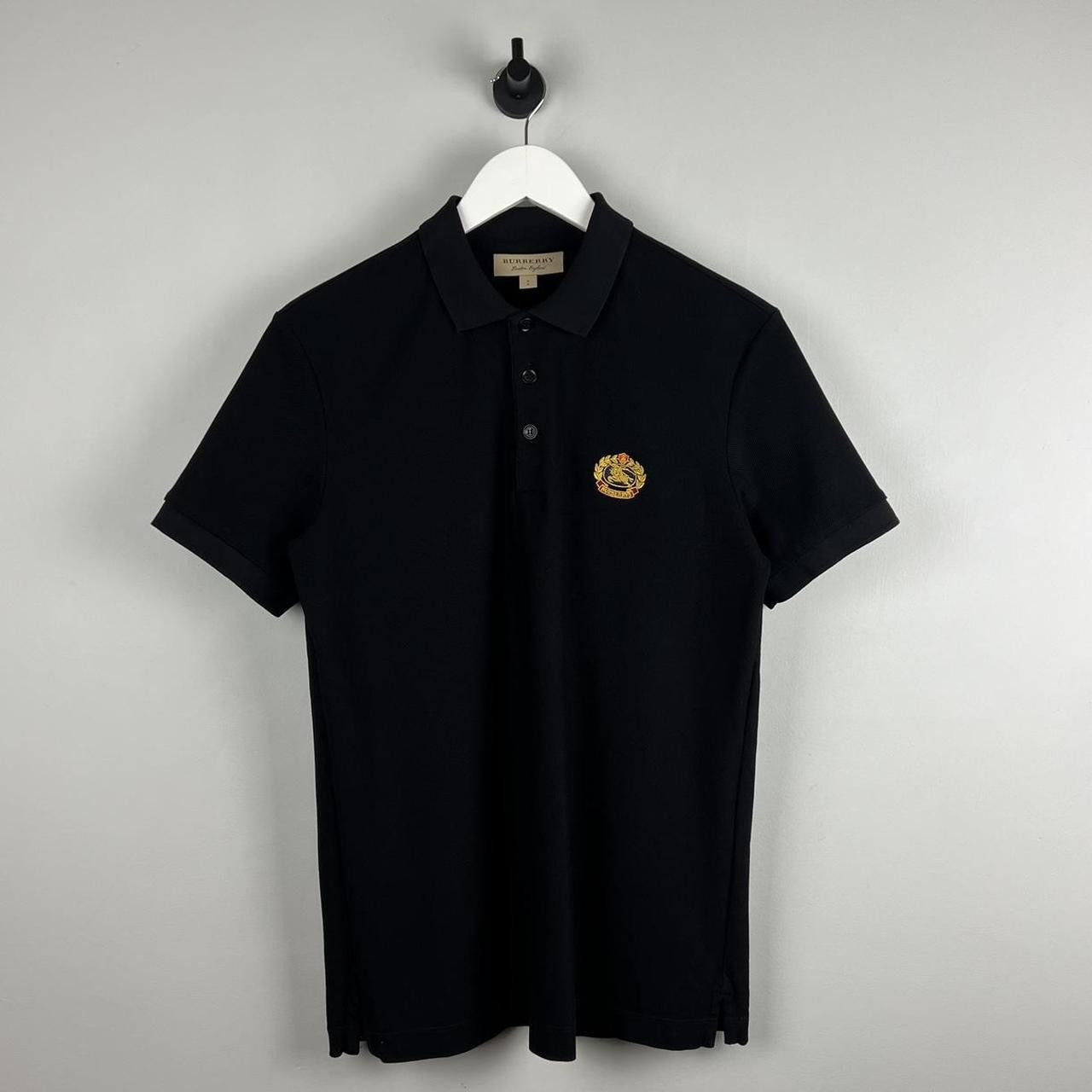 Image of Burberry Embroidered Logo Polo Shirt in Black, Men's (Size Small)