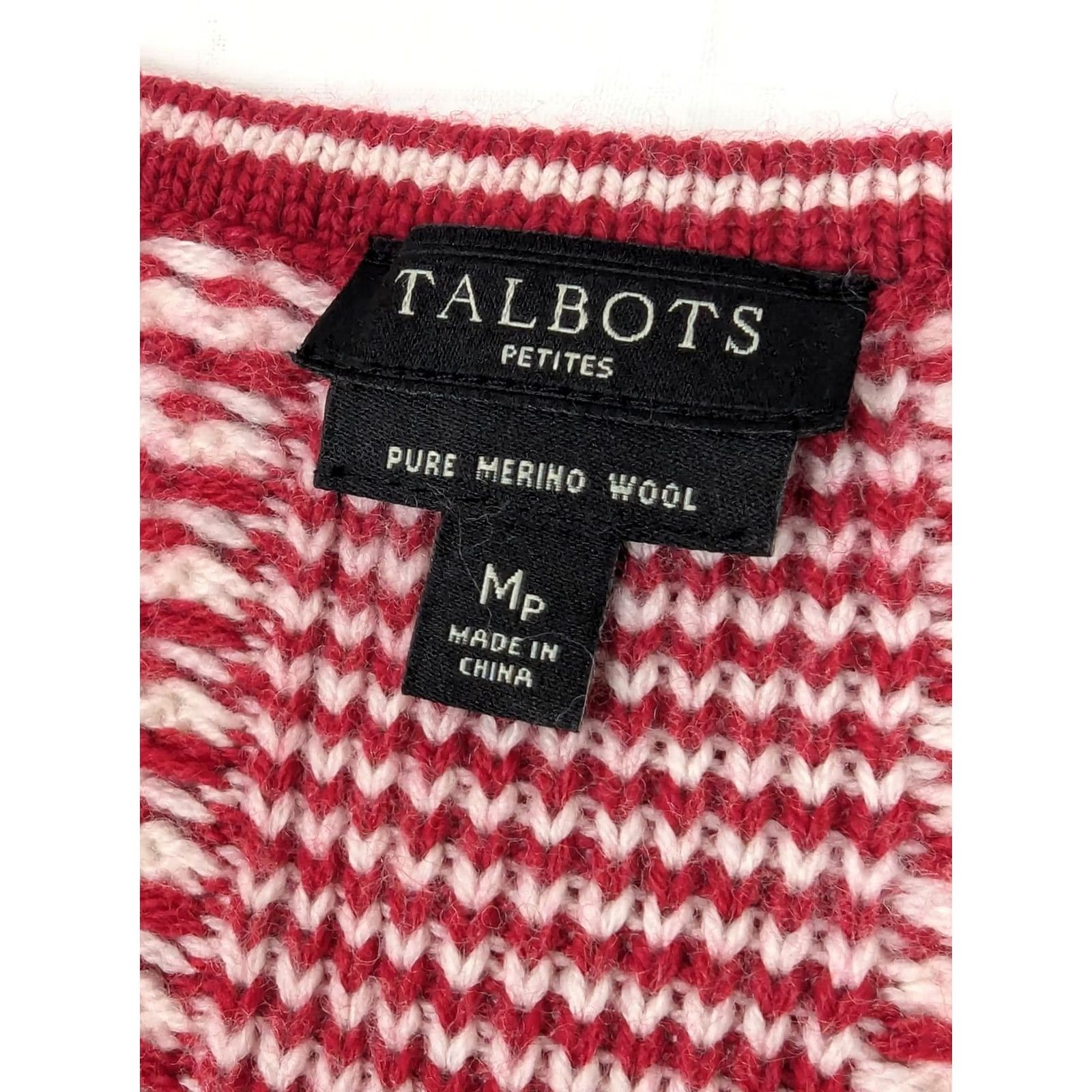 Talbots Talbots Cardigan Women M Petite Open Red White Merino Wool Argyle Knit Buttonless Casual Size M / US 6-8 / IT 42-44 - 5 Thumbnail