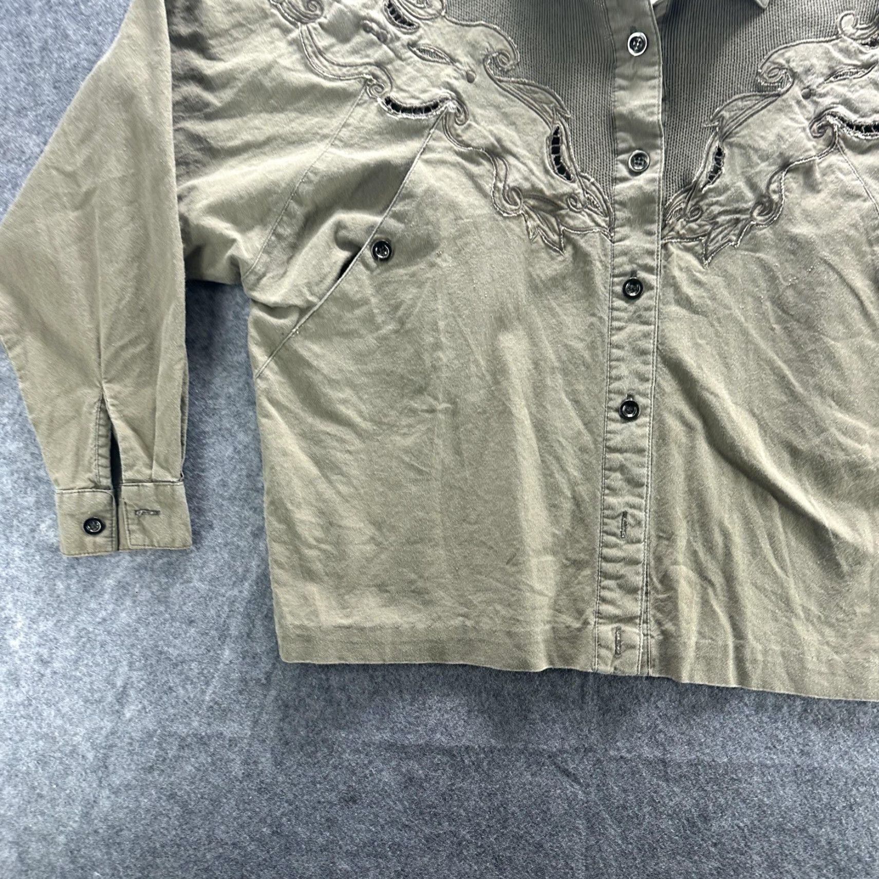 Vintage Vintage Together Shirt Womens Medium Green Embroidered Cutout Button Front 90s Size M / US 6-8 / IT 42-44 - 3 Thumbnail