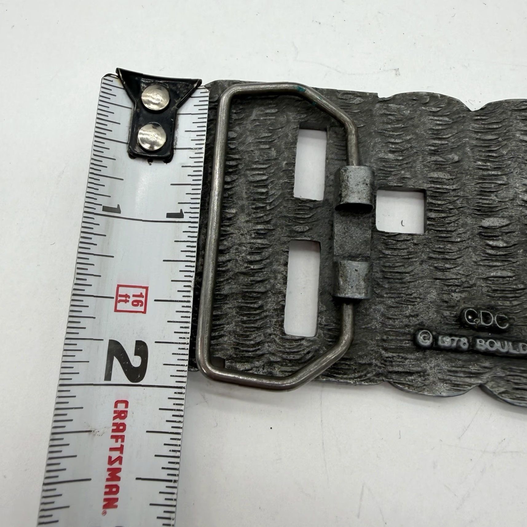 Vintage VINTAGE Roger Brass Belt Buckle Pewter Tone Men 1970s Letters Numbers & Symbols Belt Buckle Roger Mens Belt Buckle Size ONE SIZE - 2 Thumbnail
