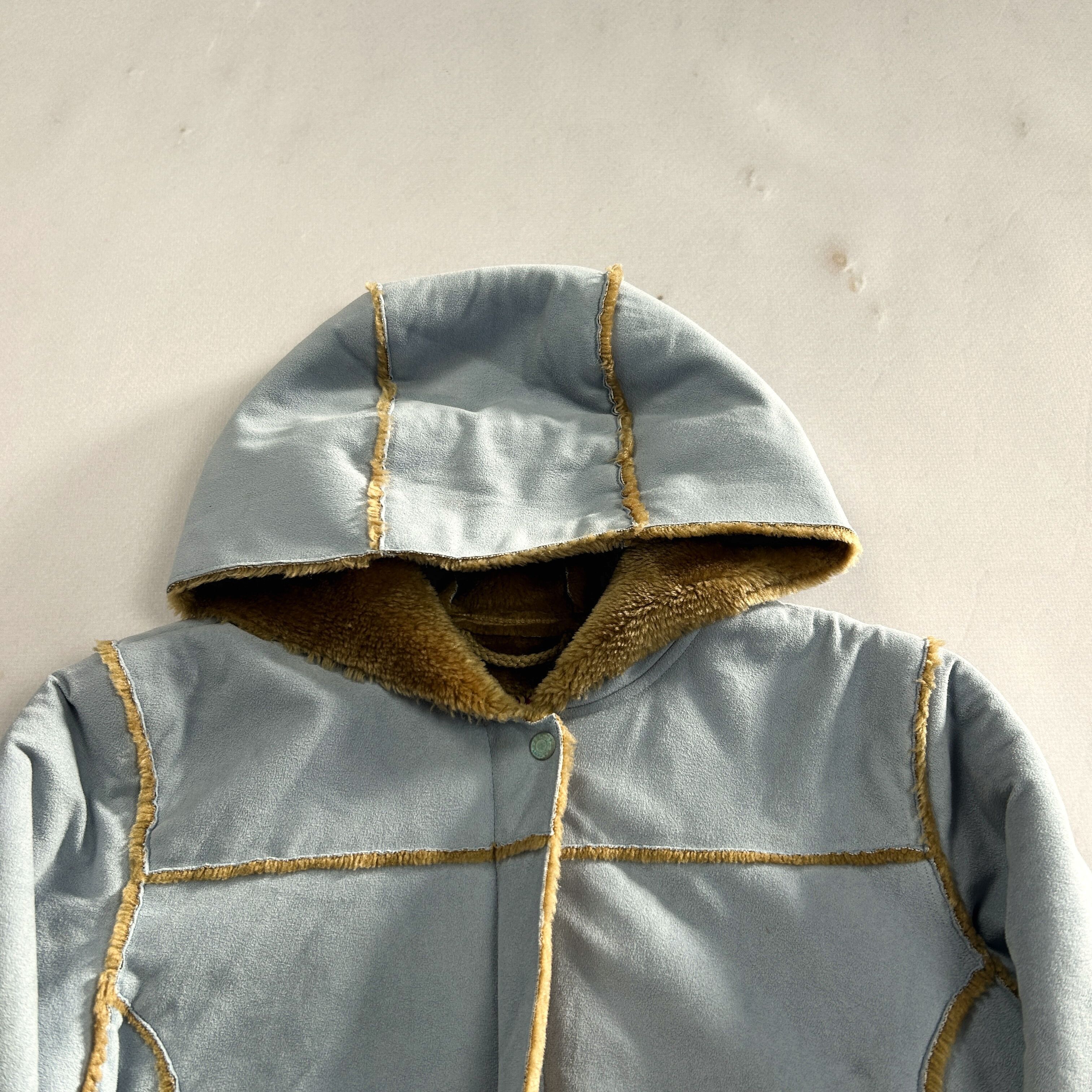 Yohji Yamamoto Cropped Shearling Jacket Blue Fur Lined Y2K Coquette Core Size US S / EU 44-46 / 1 - 5 Thumbnail