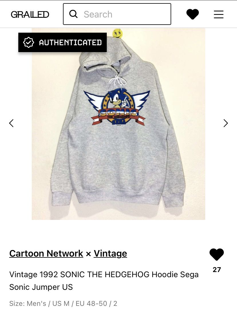 Cartoon Network Vintage 1992 SONIC THE HEDGEHOG Hoodie Sega Sonic Jumper US Size US M / EU 48-50 / 2 - 6 Thumbnail