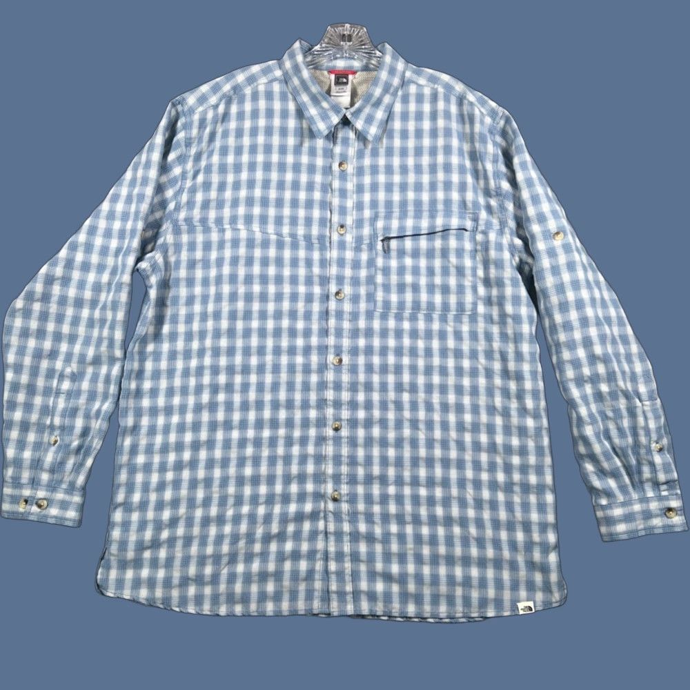 The North Face VINTAGE The North Face Long Sleeve Camp Shirt XL Vented Button Up Hiking Fishing Blue Size US XL / EU 56 / 4 - 1 Thumbnail