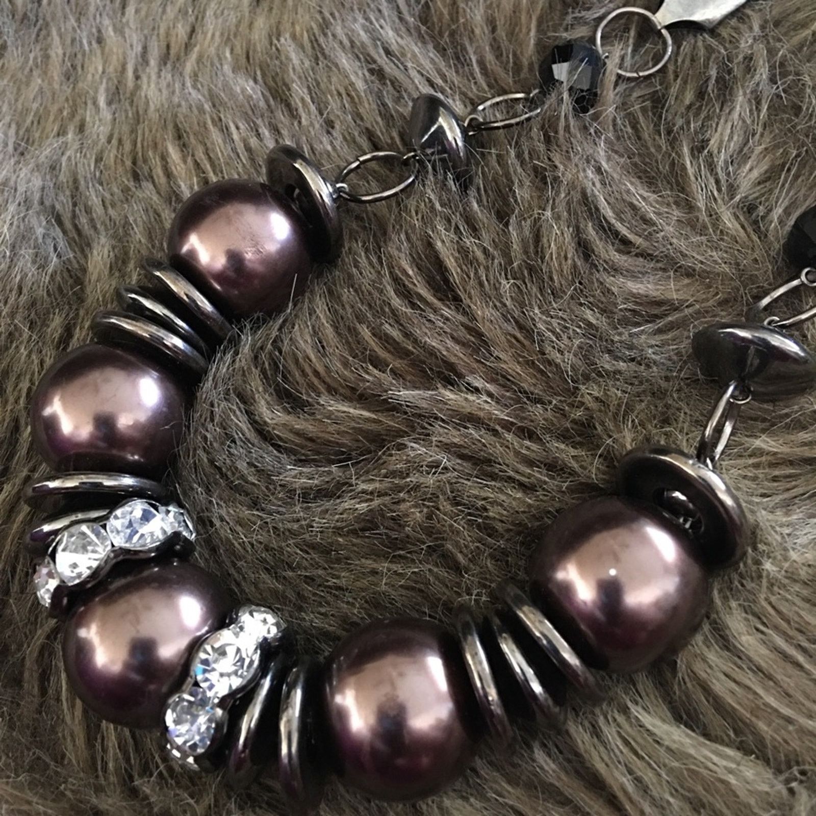 Jewelry Chunky bronze bead black chrome long necklace Size ONE SIZE - 7 Thumbnail