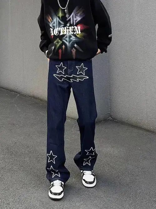 Japanese Brand × Jean High street trendy star embroidered micro-flared jeans Size US 32 / EU 48 - 4 Thumbnail