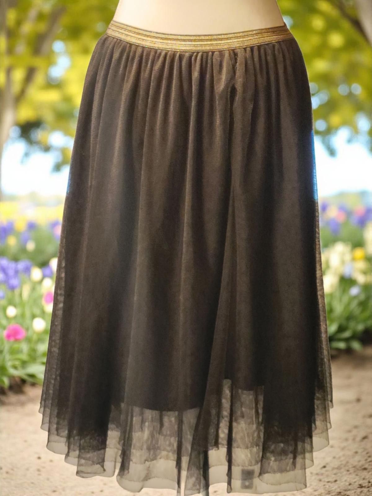 Other Exhilaration Black Midi Tulle Skirt with Gold Waistband Size 32" / US 10 / IT 46 - 4 Thumbnail