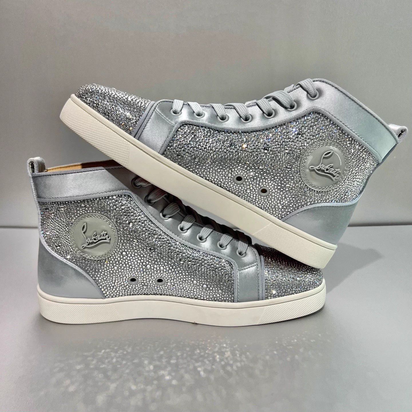 Christian Louboutin CL High-Top Silver Crystal Sneakers 41.5 EU Like New Size US 8.5 / EU 41-42 - 4 Thumbnail