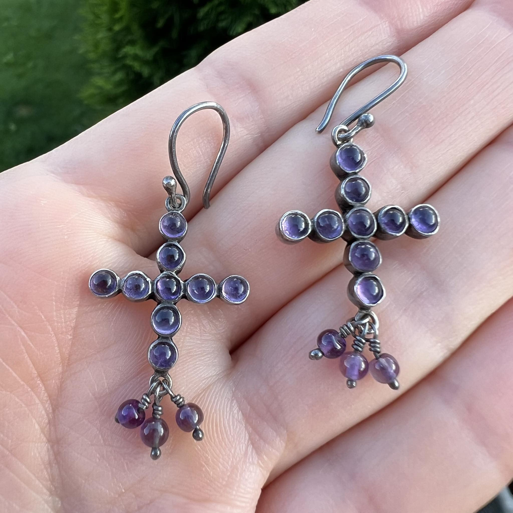 Vintage Sterling Silver 925 Jewelry Earrings Amethyst Stone