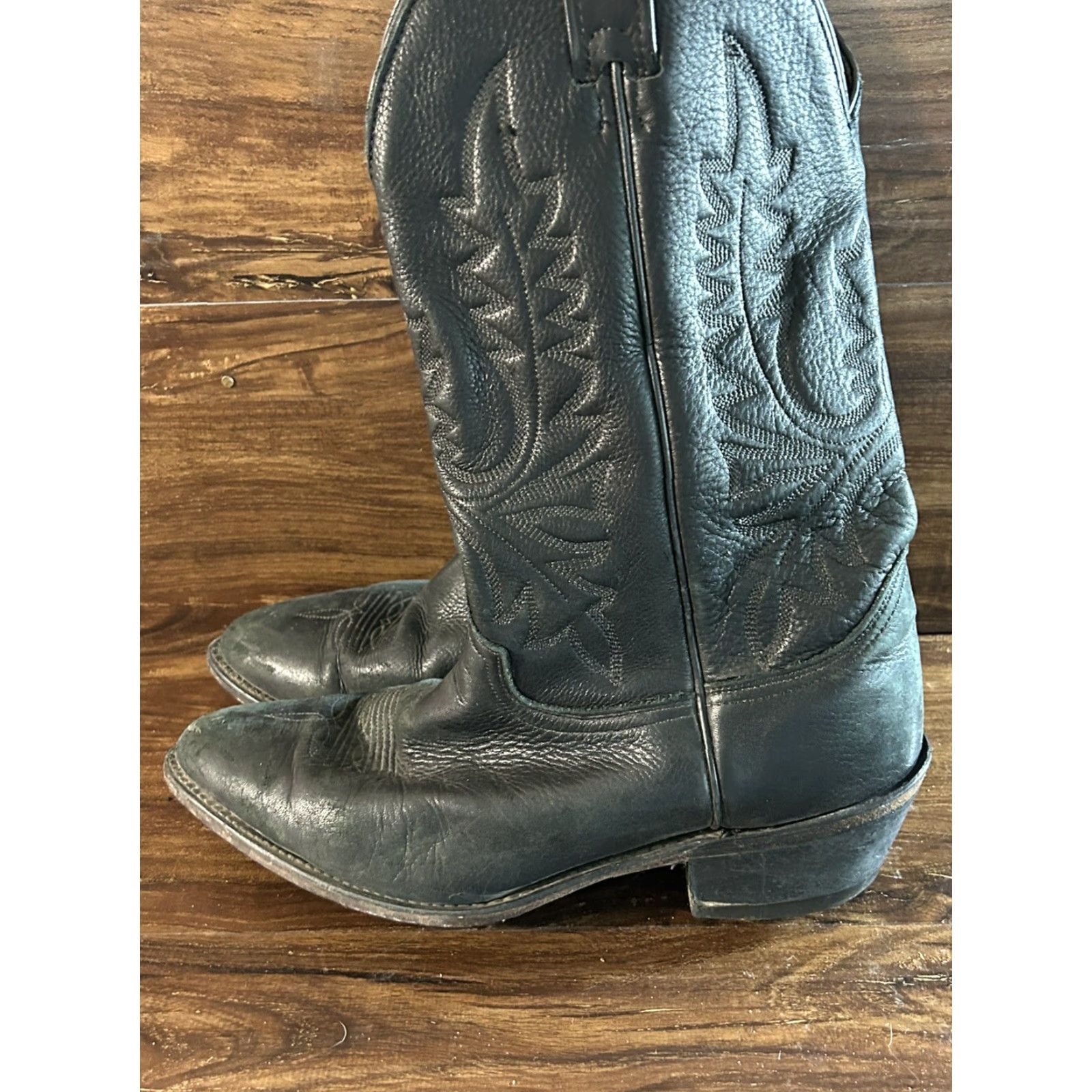 Vintage Abilene Boots Western Cowboy Men's Black Leather sz 10 EE Leather Outsole Size 10 EE Mens Cowboy Western Boots Abilene Black Leather Shoes Size US 10 / EU 43 - 2 Thumbnail