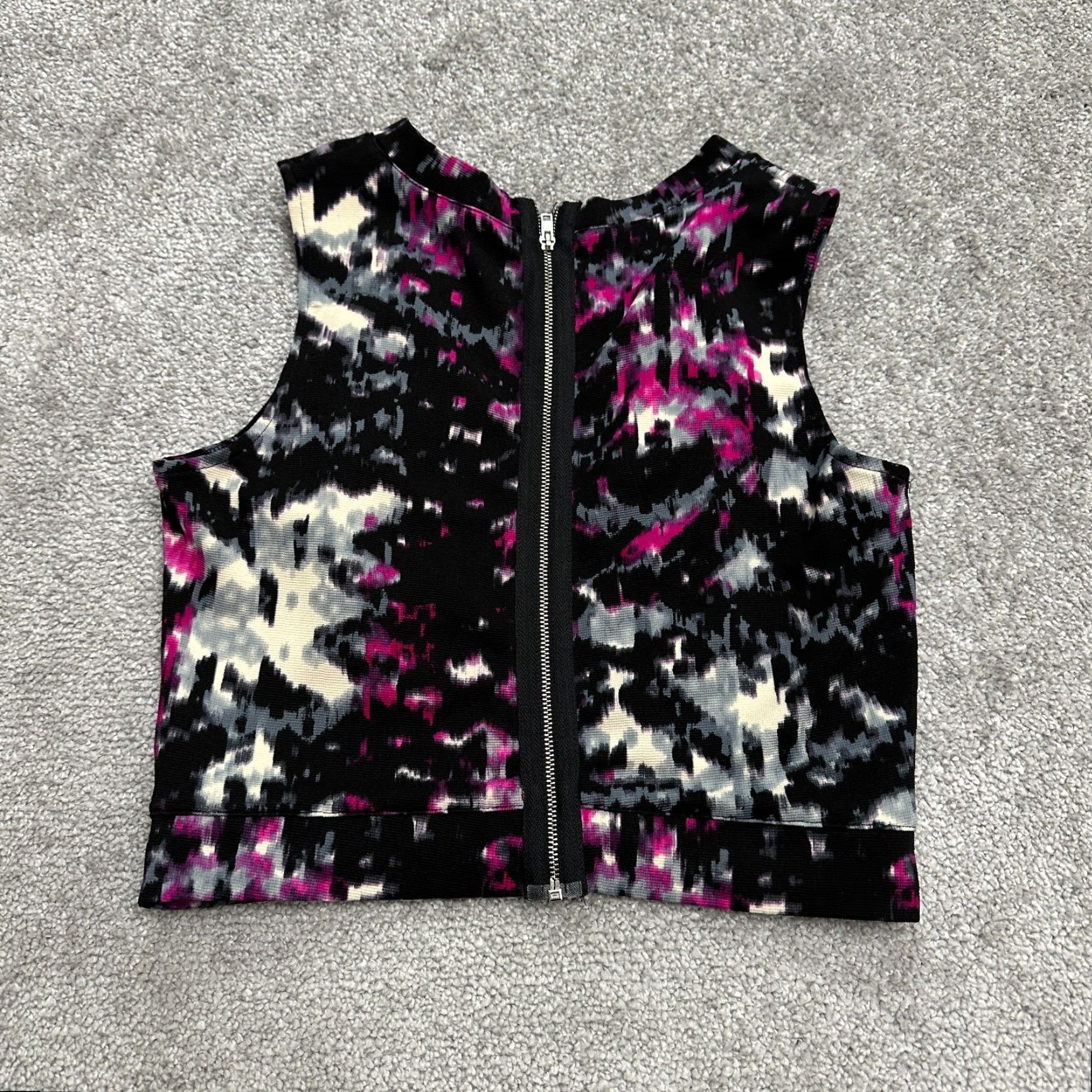 AQUA Aqua Colorblock Cropped Top Womens Small Multicolor Sleeveless Zip Shirt Tank Size S / US 4 / IT 40 - 2 Thumbnail