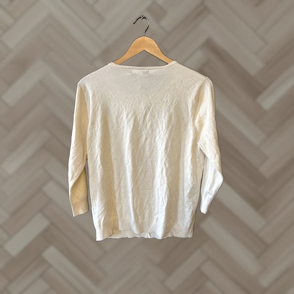 Vintage August Silk Cardigan Women XL Ivory NWT Bow Design Lightweight Size XL / US 12-14 / IT 48-50 - 1 Thumbnail