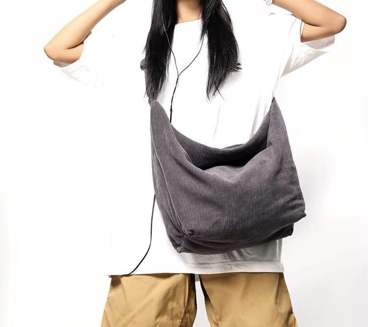 Japanese Brand Corduroy Capacity Shoulder Crossbody Bag Size ONE SIZE - 2 Thumbnail