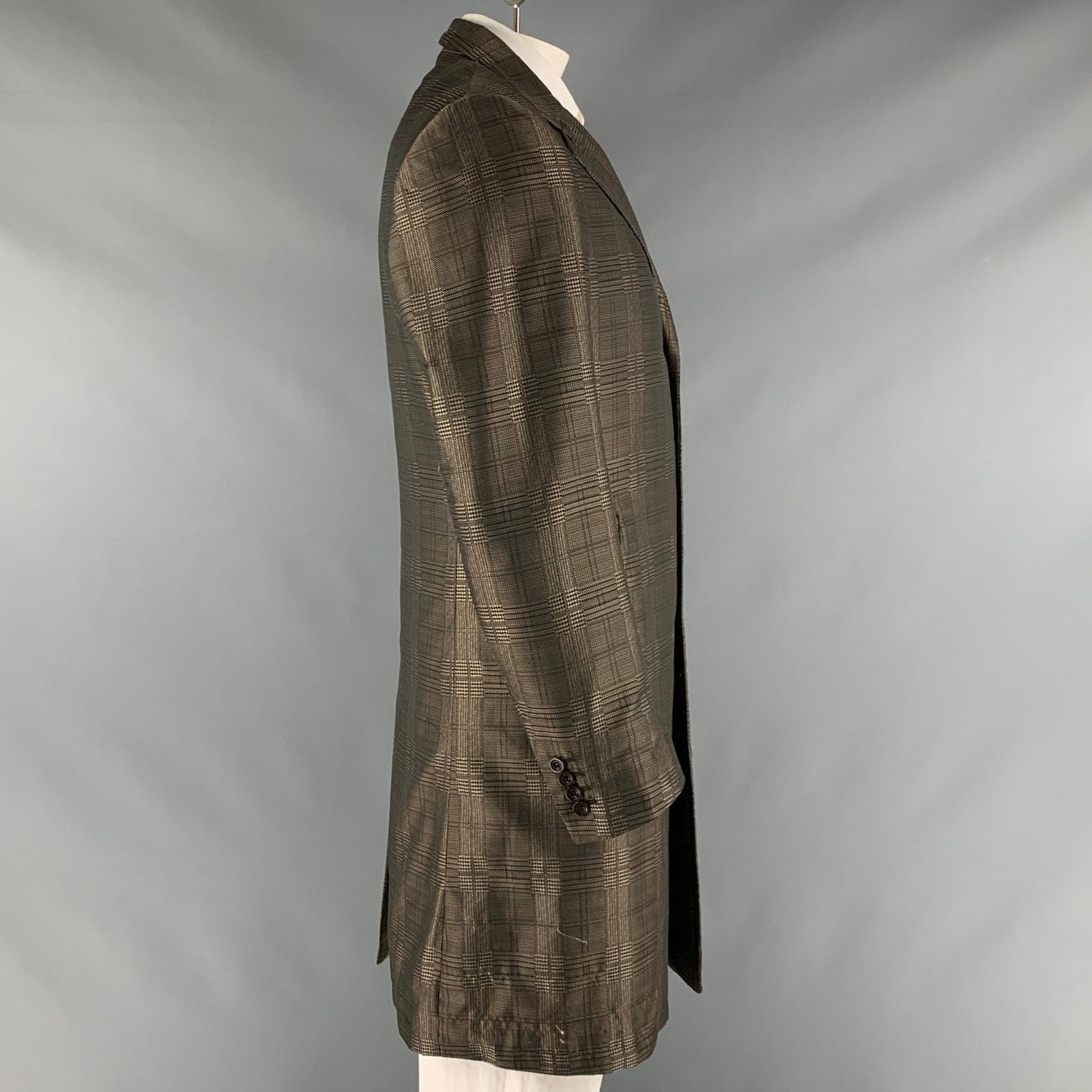 DRIES VAN NOTEN Size 42 Brown Taupe Glenplaid Polyester Coat