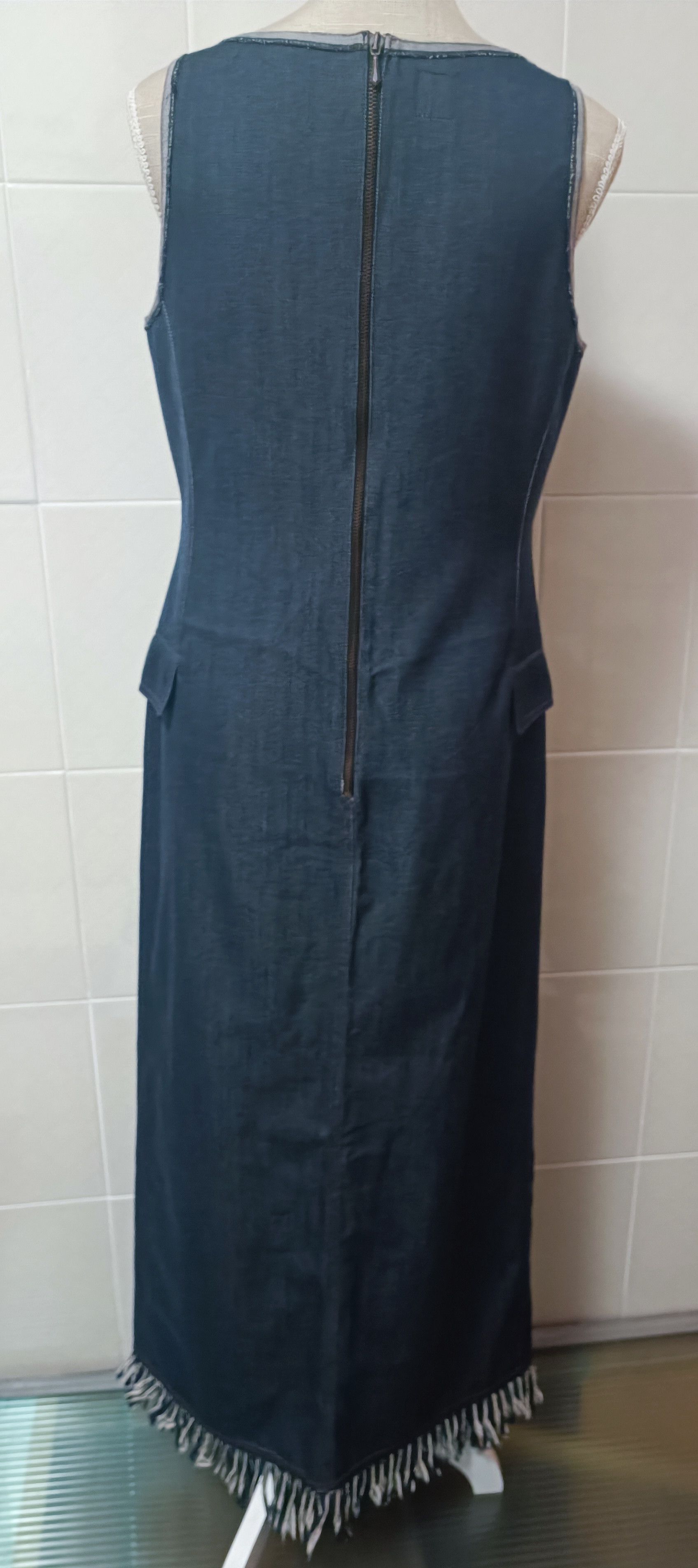 Jean Paul Gaultier Fall 1992- GaultierJeans - Fringed denim long dress Size L / US 10 / IT 46 - 4 Thumbnail