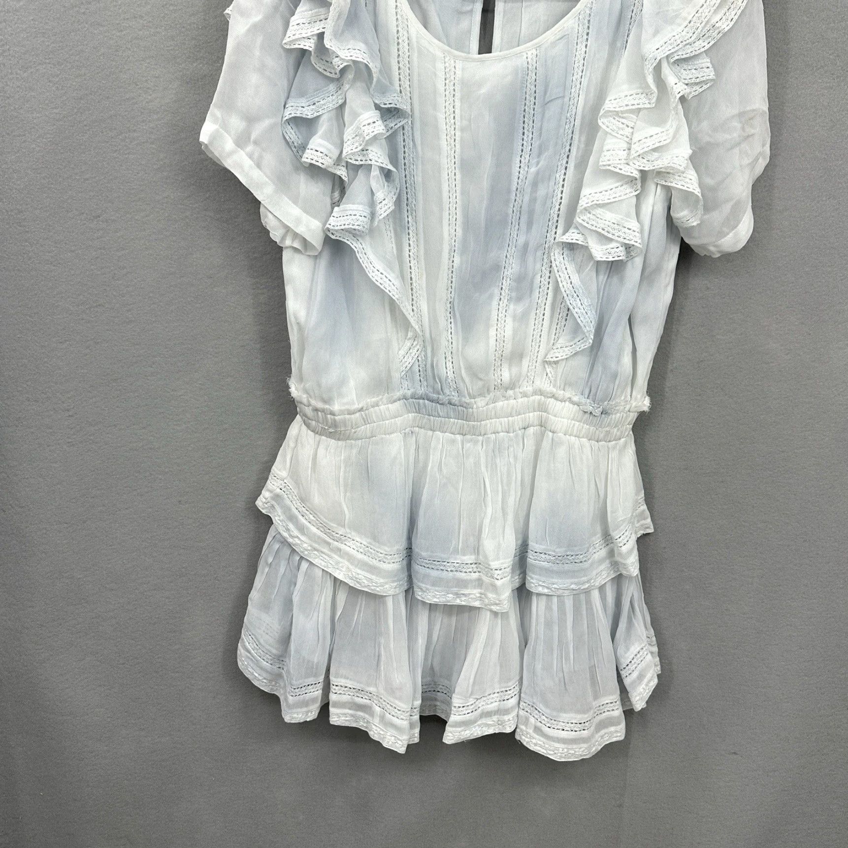LoveShackFancy LoveShackFancy Stella Casual Mini Dress Womens Large Blue Tie Dye Ruffle Cap Sleeve Bohemian Size L / US 10 / IT 46 - 2 Thumbnail
