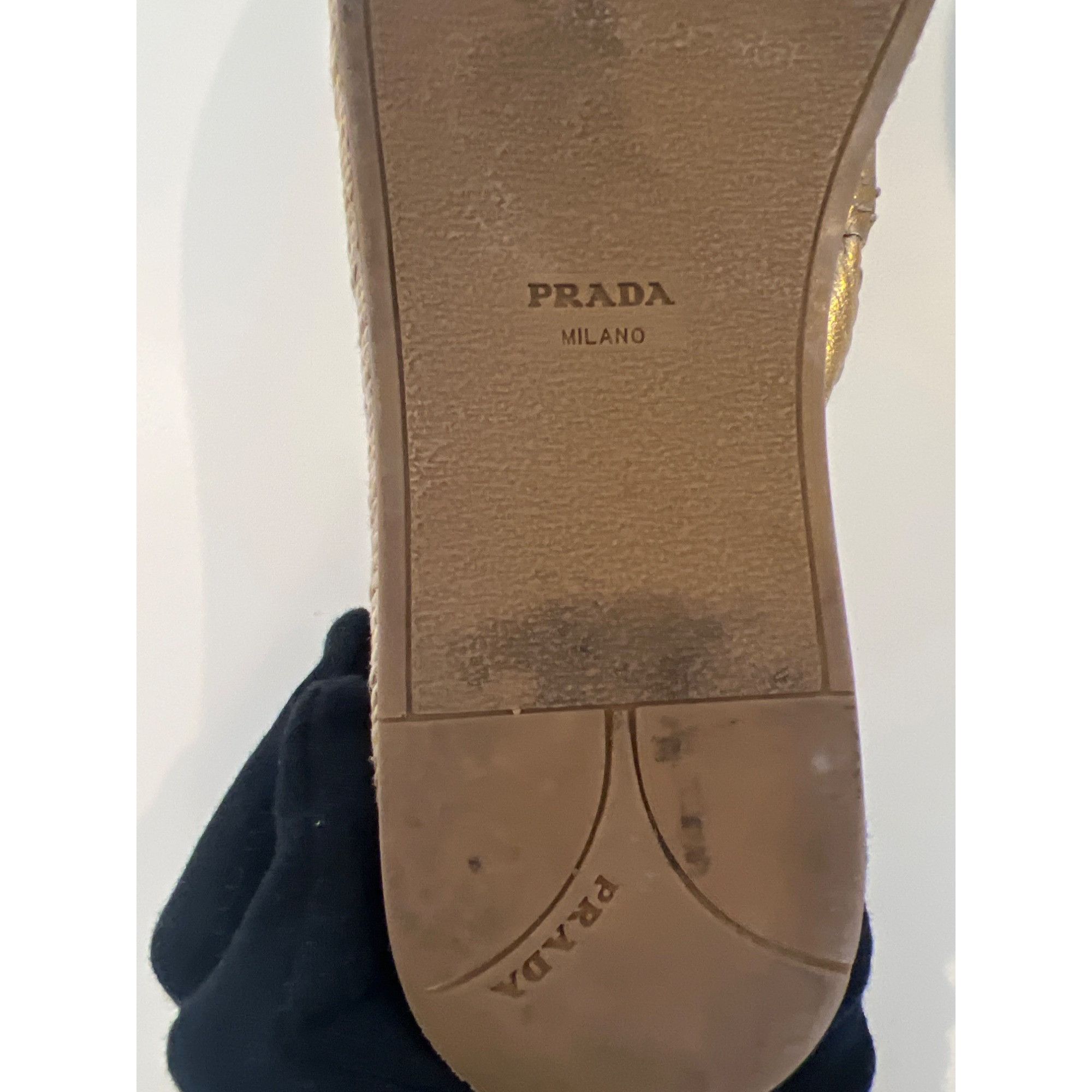 Prada Prada Gold Metallic Peep-Toe Espadrilles Size US 7.5 / IT 37.5 - 16 Thumbnail