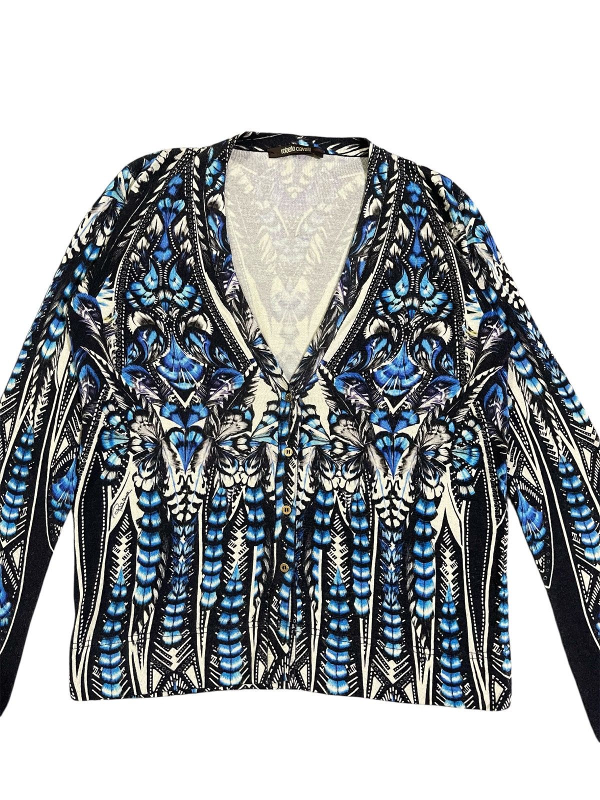 Roberto Cavalli FW14 Roberto Cavalli Floral Blue Cardigan Size M / US 6-8 / IT 42-44 - 3 Thumbnail
