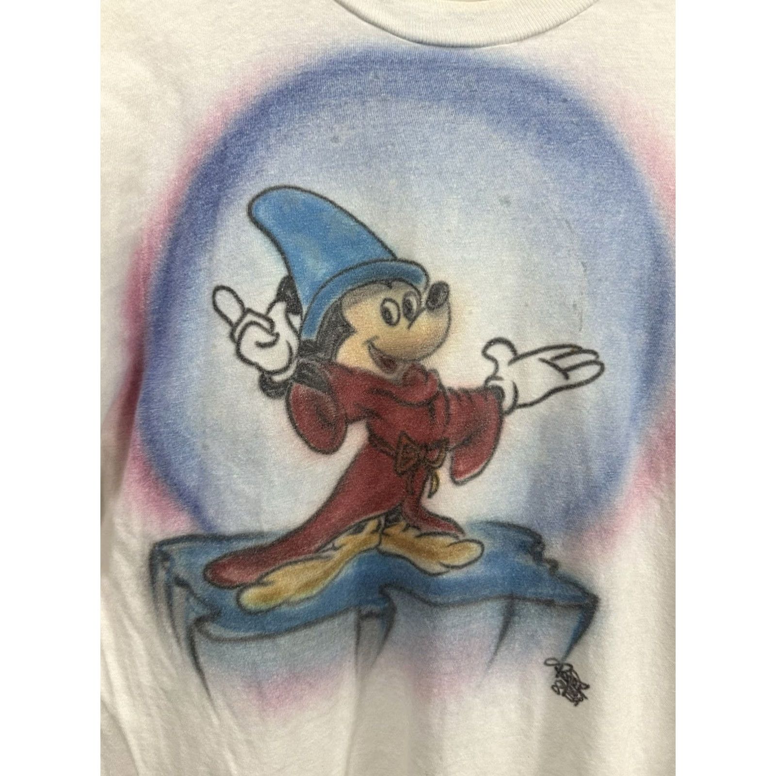 Fruit Of The Loom VTG 80s Mickey Mouse Fantasia Disney Airbrush Paper Thin FOTL Art T-Shirt L Mens White Disney Shirt Size US L / EU 52-54 / 3 - 4 Thumbnail