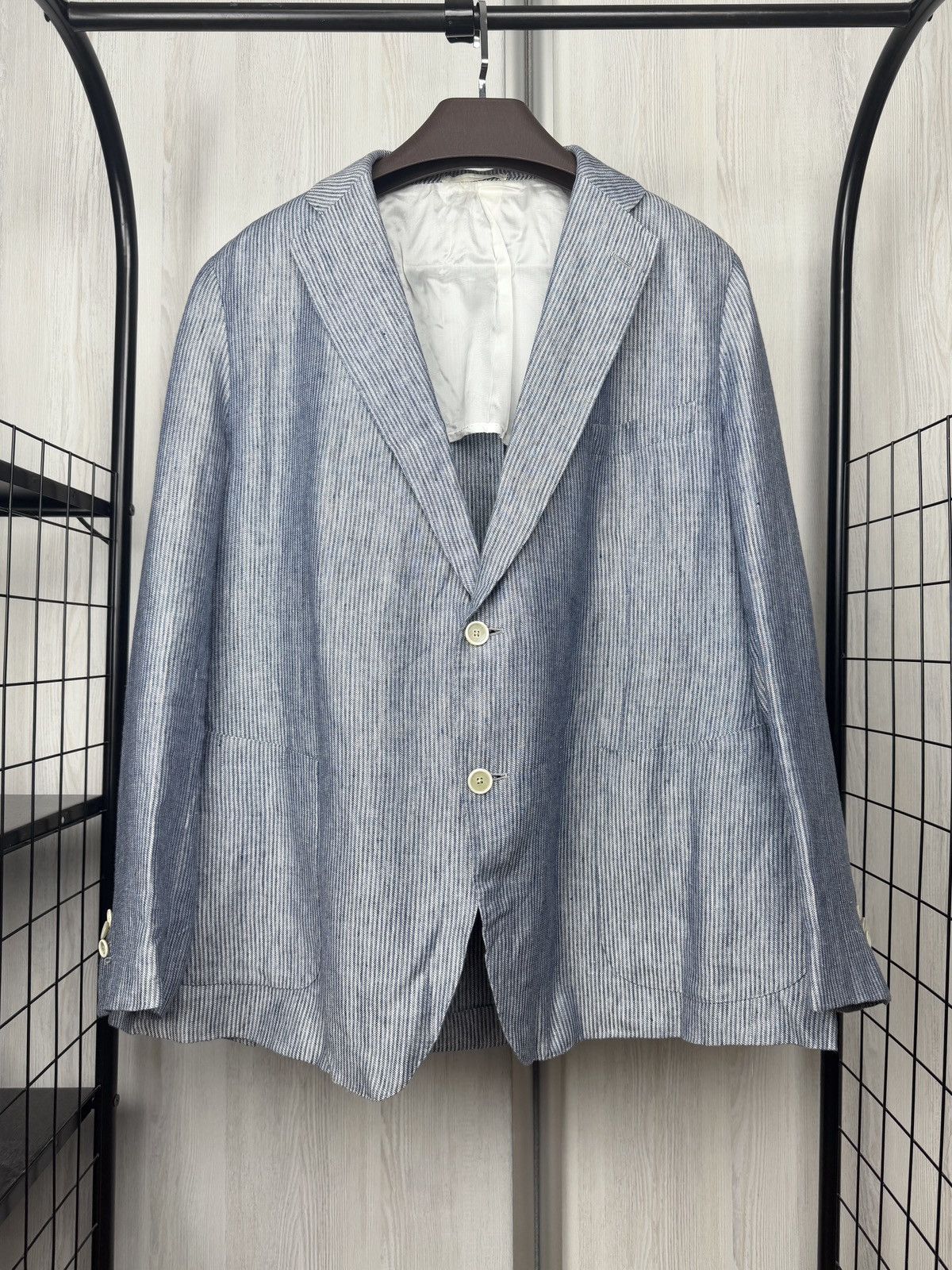Caruso Raffaele Caruso blue striped 100% linen half lined blazer Size 48R - 1 Thumbnail