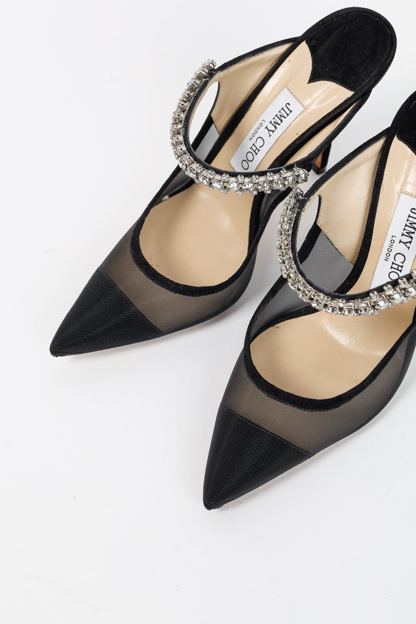 Jimmy Choo Jimmy Choo Bing 100 Mesh & Suede Crystal-Embellished Mules Size US 8 / IT 38 - 6 Thumbnail