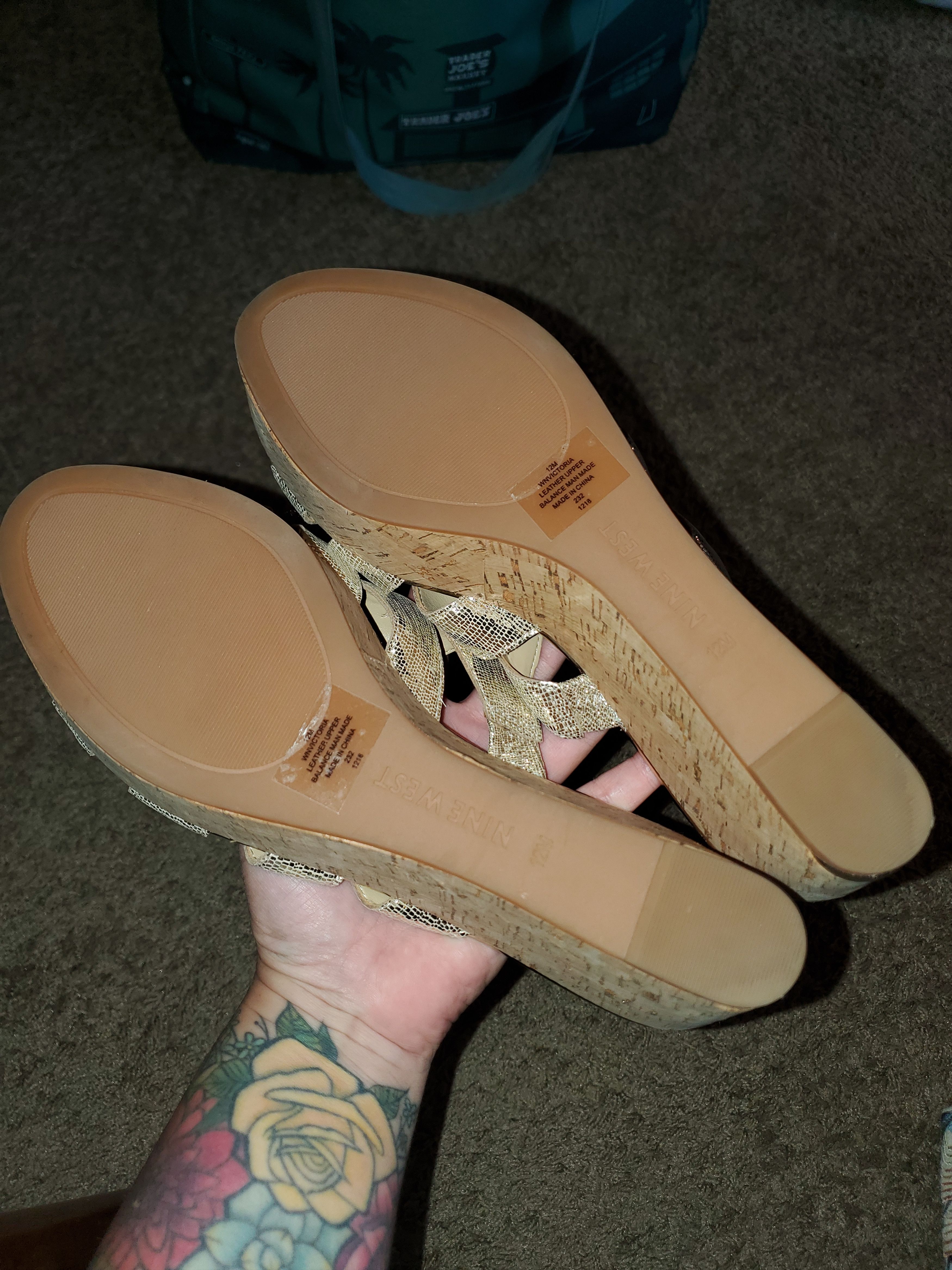 Nine West New! Gold Leather Cork Platform Wedges-size 12 Size US 12 / IT 42 - 4 Thumbnail