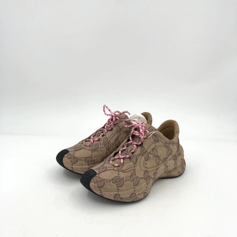 Gucci Gucci Brown logo jacquad full-printed lace-up casual sneak Size US 5 / IT 35 - 1 Thumbnail