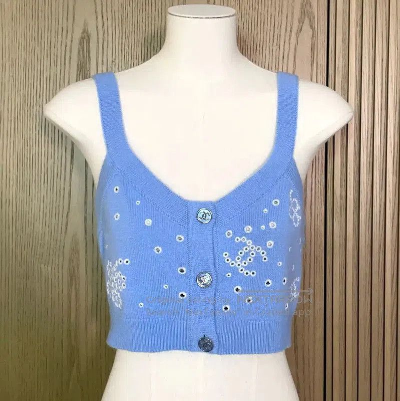 Chanel Chanel Summer Blue Crop Top with Embroidery . Size S / US 4 / IT 40 - 3 Thumbnail