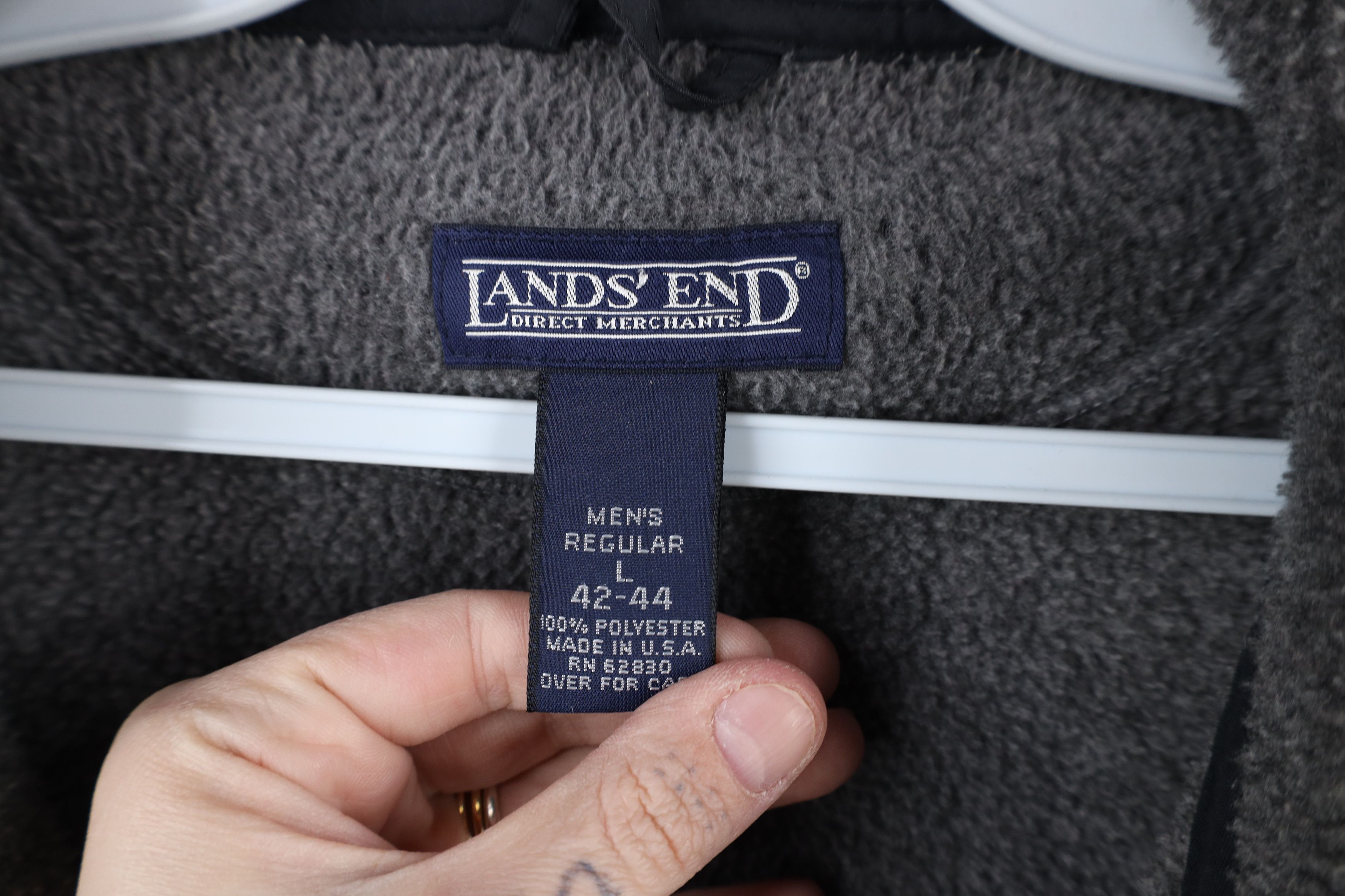 Lands' End × Vintage Vintage 90s Lands End Blank Fleece Full Zip Jacket Gray USA Size US L / EU 52-54 / 3 - 7 Thumbnail