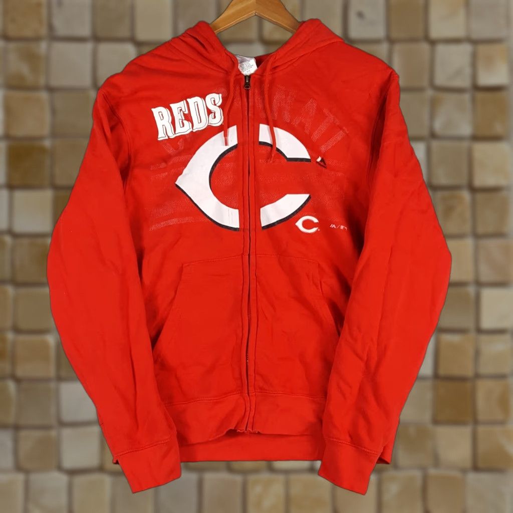 MLB Majestic Cincinnati Reds MLB Baseball Zip Up Hoodie Mens M Retro Windbreaker Jacket Size US M / EU 48-50 / 2 - 1 Thumbnail
