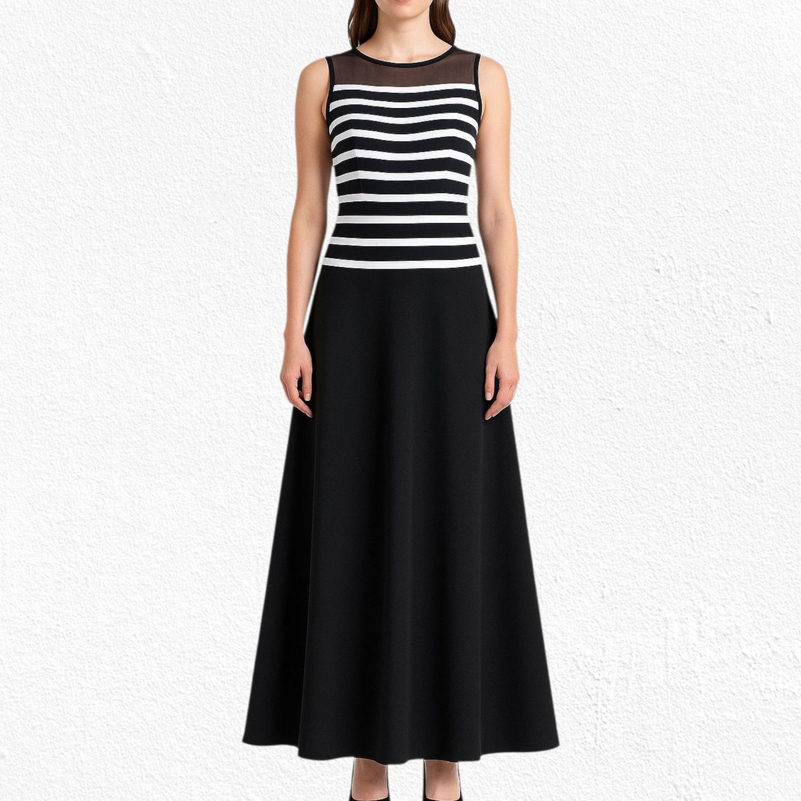 Other Black White Striped Illusion Bodice Evening Dress Size 12 Size XL / US 12-14 / IT 48-50 - 3 Thumbnail