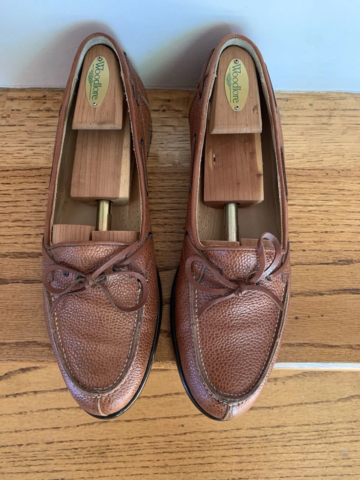 Zelli Zelli Cognac Pebble Leather Tie Loafers Size US 9.5 / EU 42-43 - 2 Thumbnail