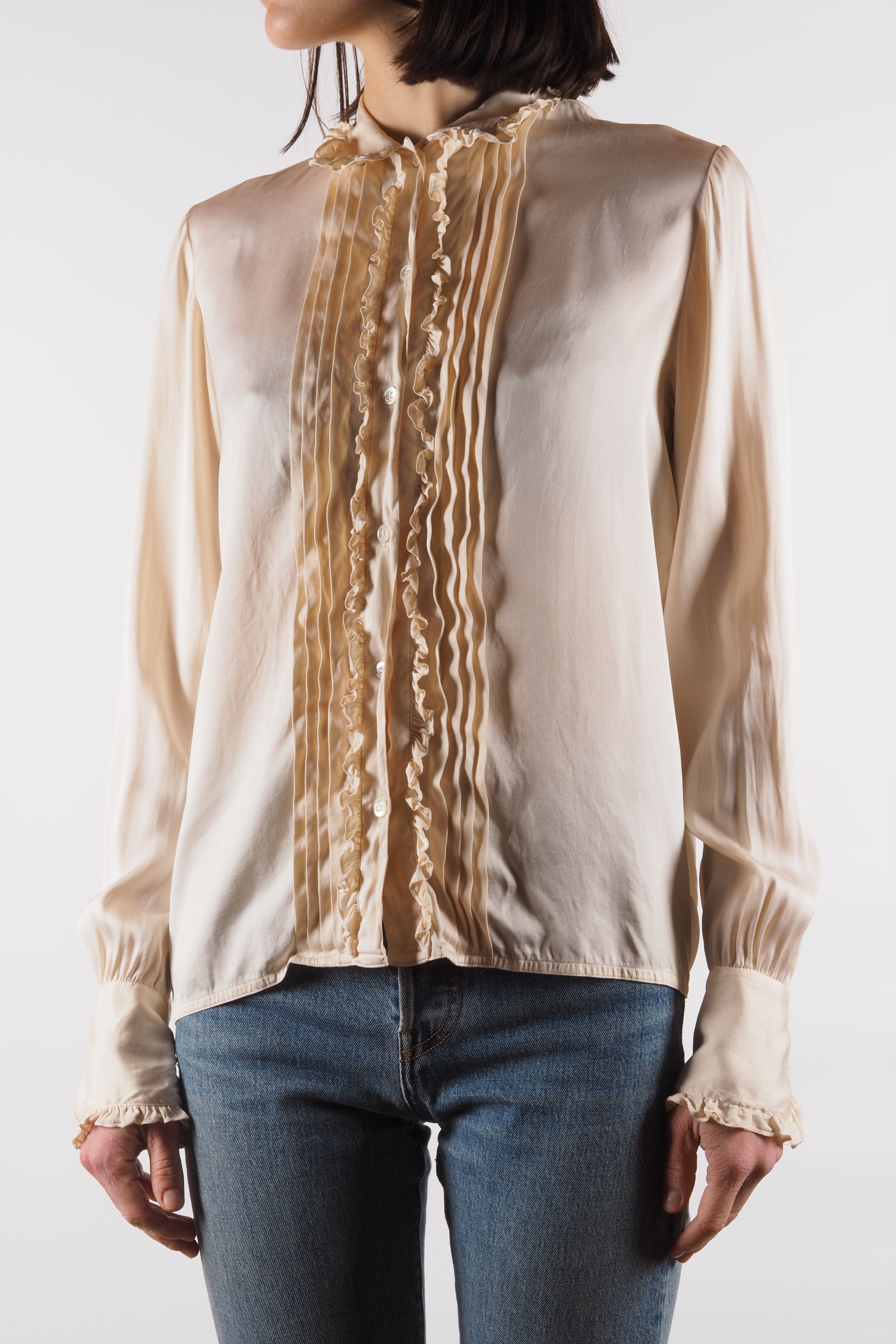 Chanel × Vintage Chanel Creations Vintage 70s 80s Ivory Silk Satin Blouse Size S / US 4 / IT 40 - 3 Thumbnail