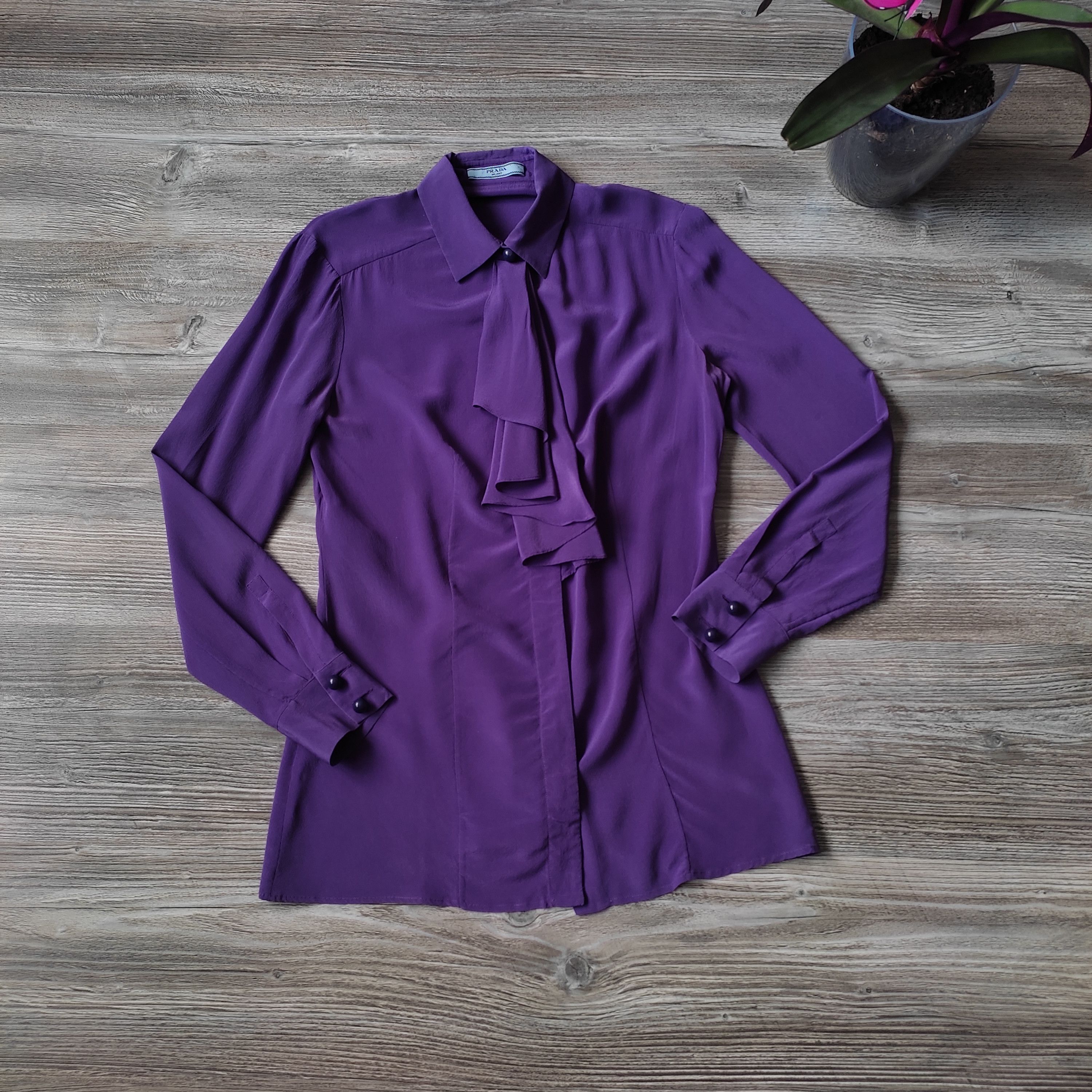 image of Avant Garde Prada Milano Womens Silk Blouse Shirt in Purple (Size XS)