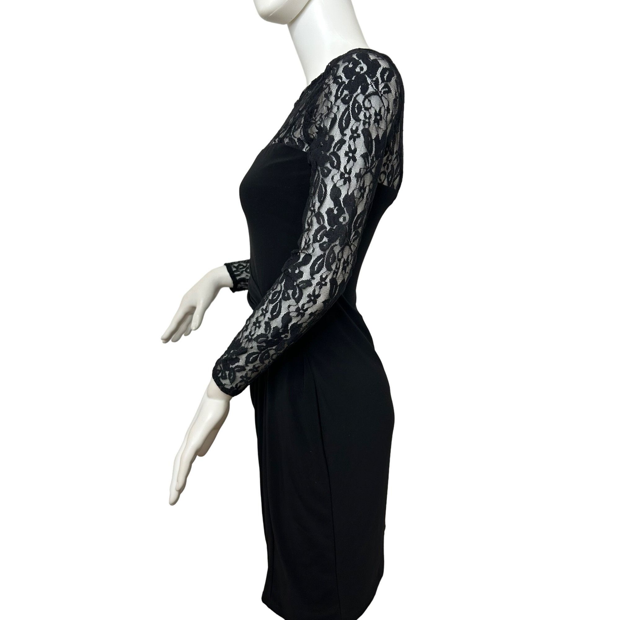 Chaps Chaps Black Lace- Trimmed Mini Dress S Petite Sheath Long Sl Size S / US 4 / IT 40 - 4 Thumbnail