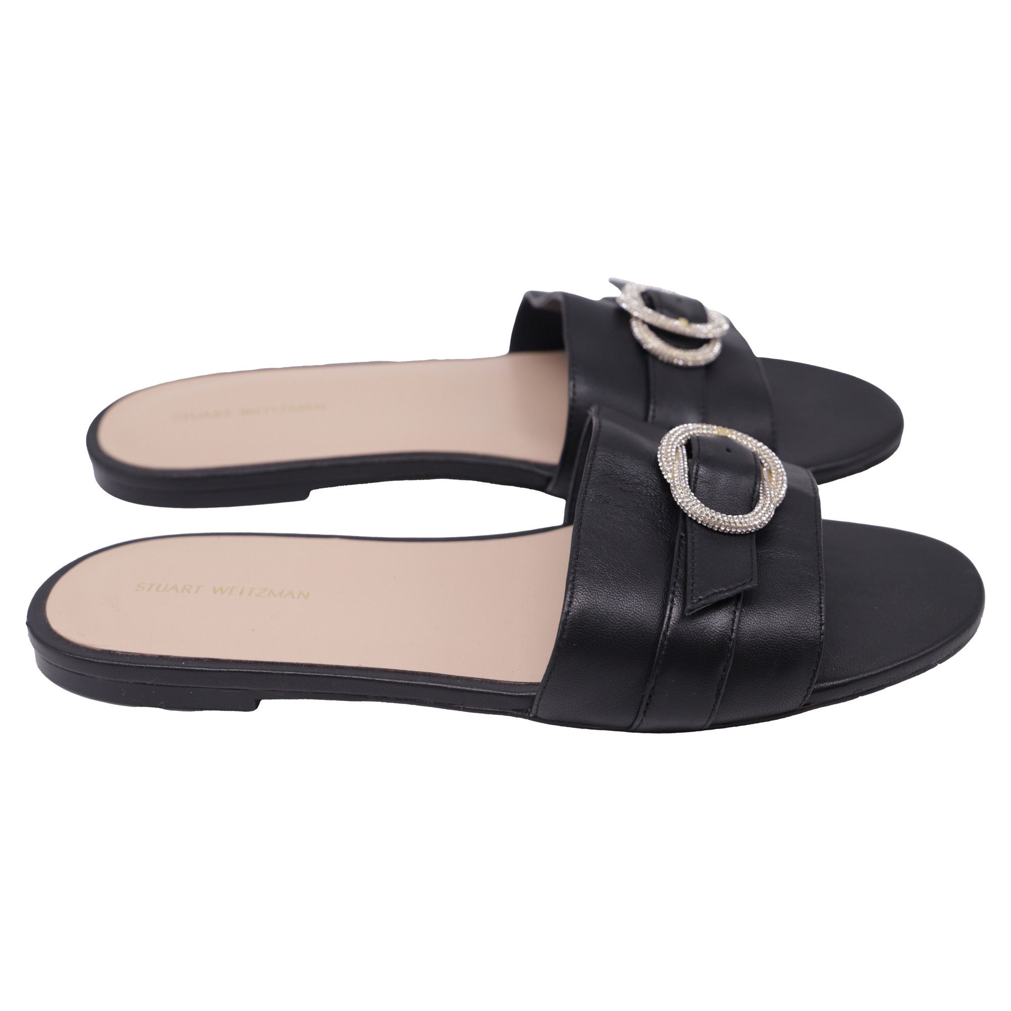 Stuart Weitzman Stuart Weitzman Crystal-Embellished Slides in Black Leather Size US 11 / IT 41 - 1 Thumbnail