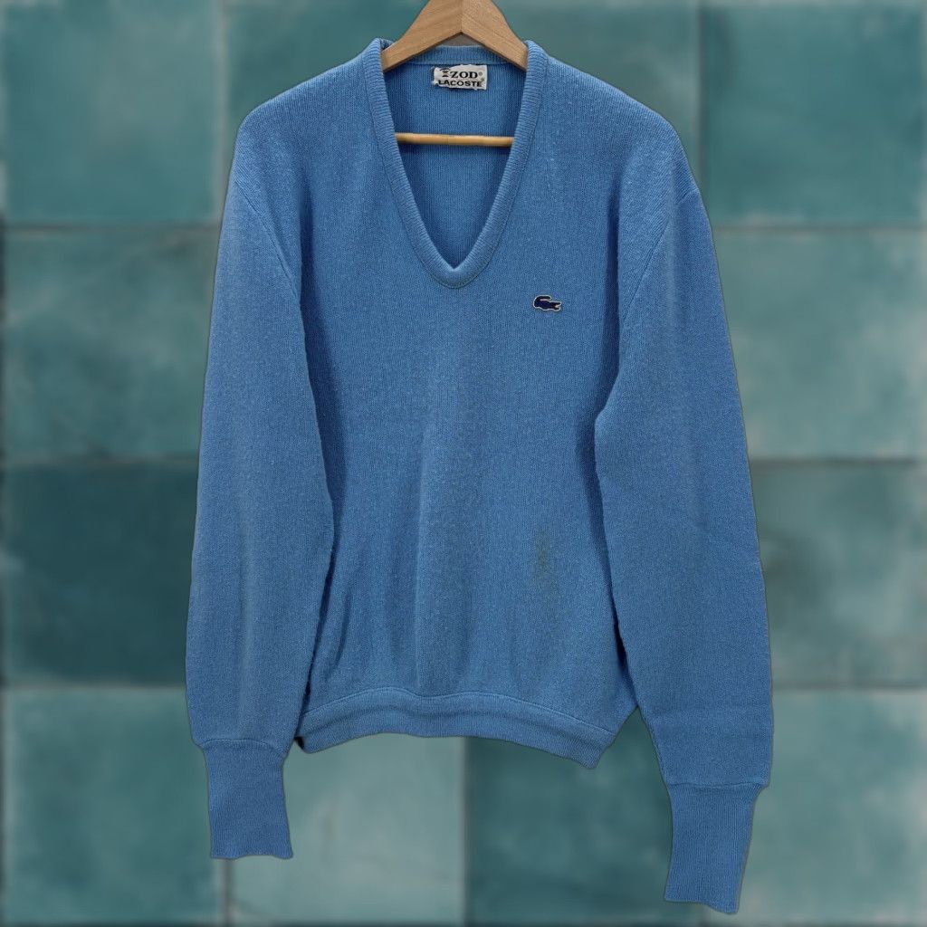 Izod VINTAGE Izod Lacoste Sweater Mens Large Blue V-Neck Croc Logo Pullover Preppy Size US L / EU 52-54 / 3 - 1 Thumbnail