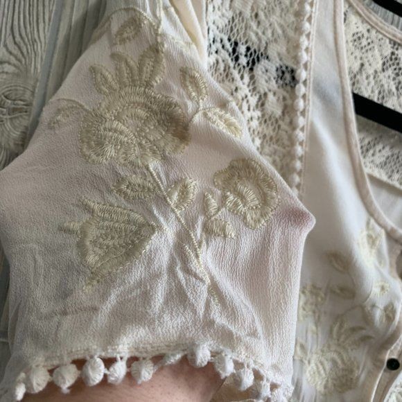Other Coco + Jamieson Ivory Floral Embroidered Boho Duster Size XS / US 0-2 / IT 36-38 - 9 Thumbnail