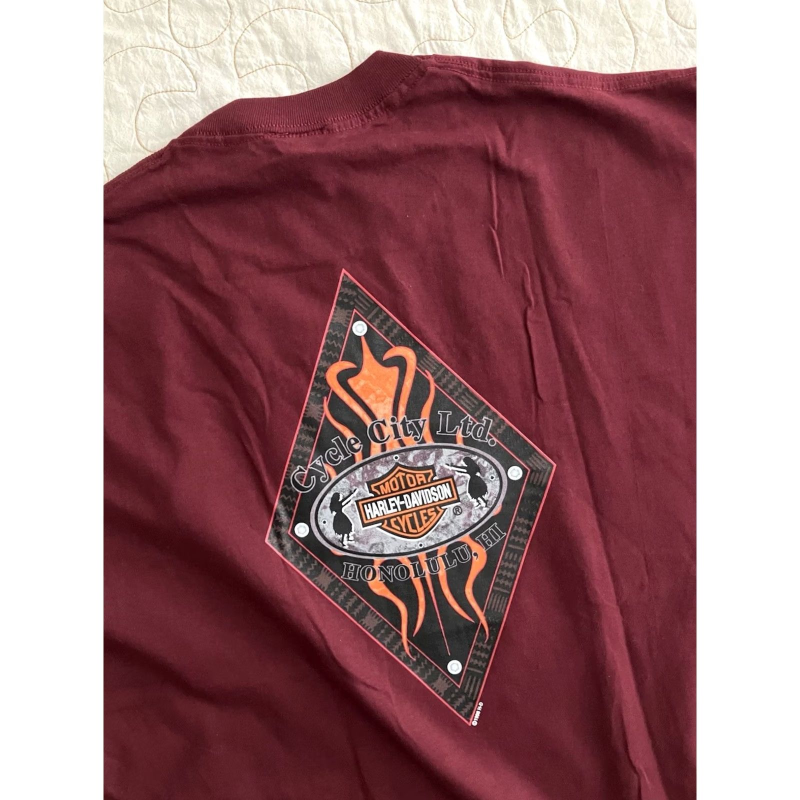 Harley Davidson VINTAGE Harley-Davidson T-Shirt Logo Graphic 90s Mens Red XL Crew Neck Short Sleeve Hawaiian City Cycle Honolulu USA Hawaii Aloha American Palm Size US XL / EU 56 / 4 - 2 Thumbnail