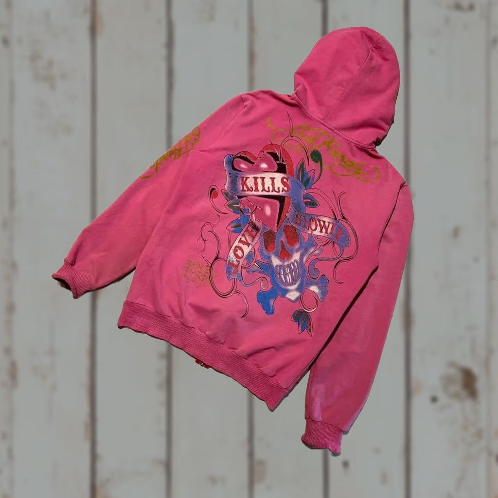 Ed Hardy VINTAGE Ed Hardy Hoodie Y2K Zip Up Women M Pink Size M / US 6-8 / IT 42-44 - 1 Thumbnail
