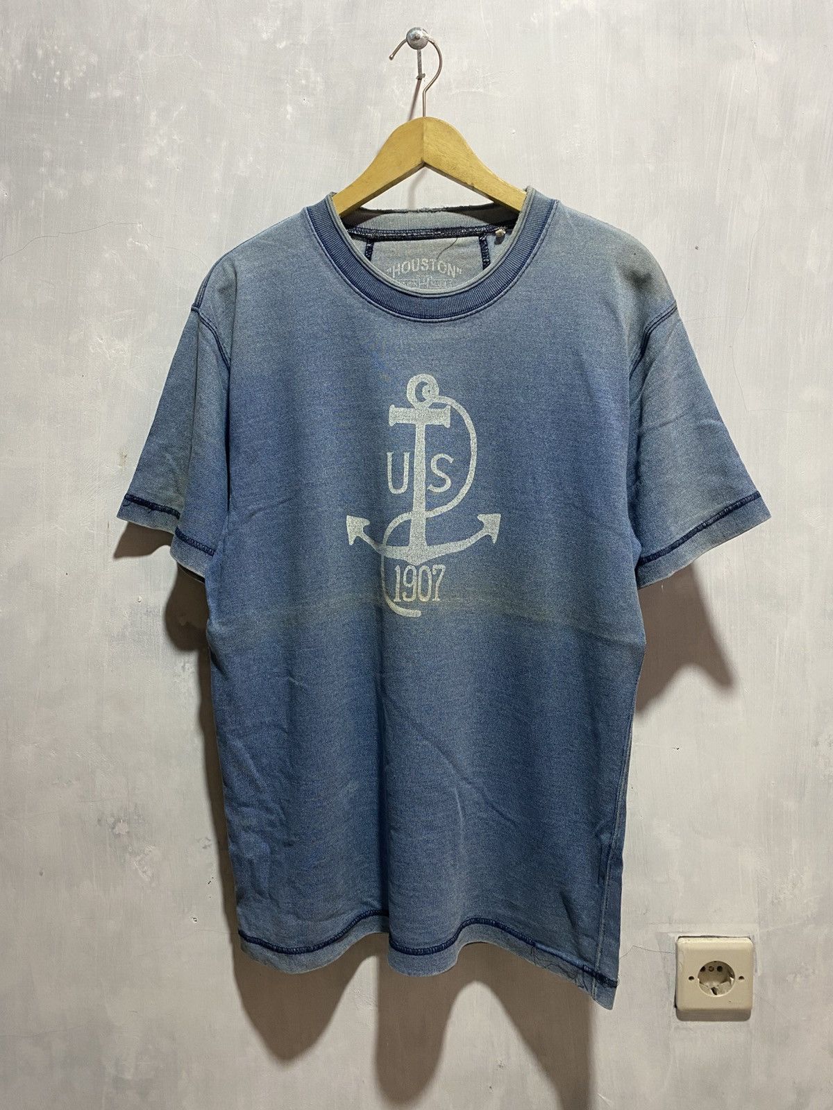 Vtg houston usmc 1907 union made damaged heavy denim tshirt