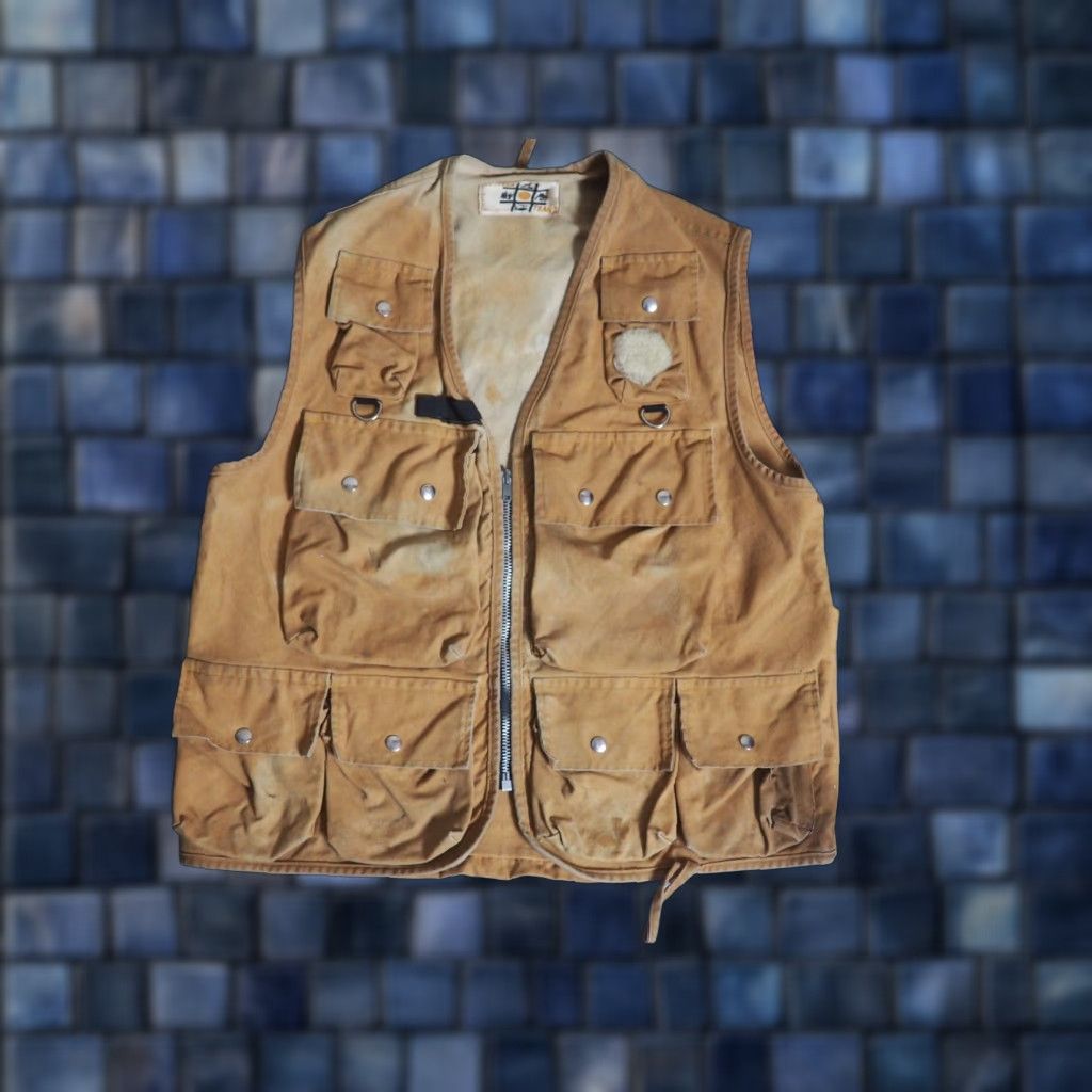 VINTAGE Western Trails Vest Jacket Adult Mens M Brown Canvas Zip Pockets Fish Outdoor 50s 60s Vintage-style Decade Breathing