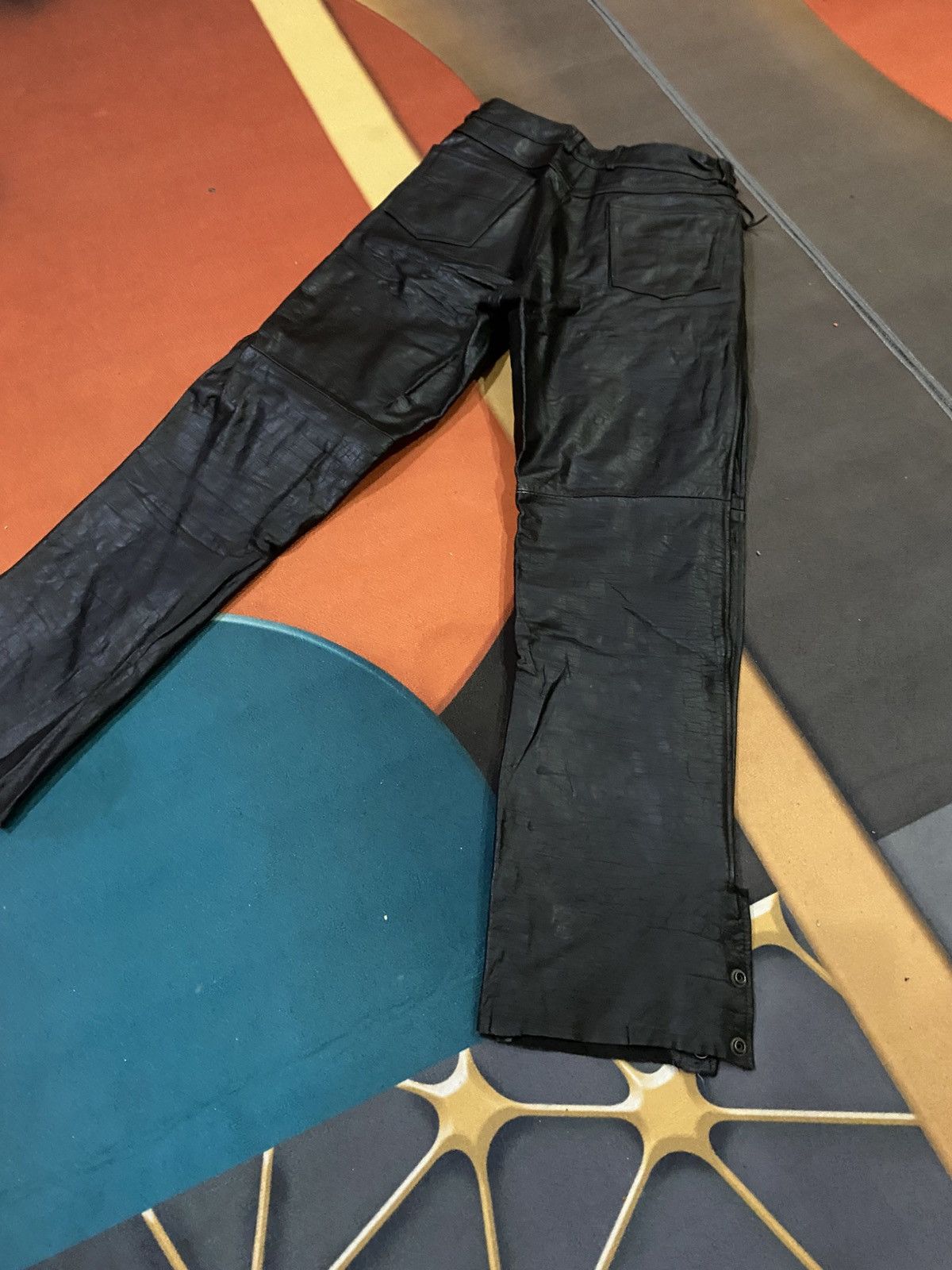 Genuine Leather Highway One Motorcycle Pants Side Zip & Snap Biker Chaps Size US 30 / EU 46 - 18 Thumbnail