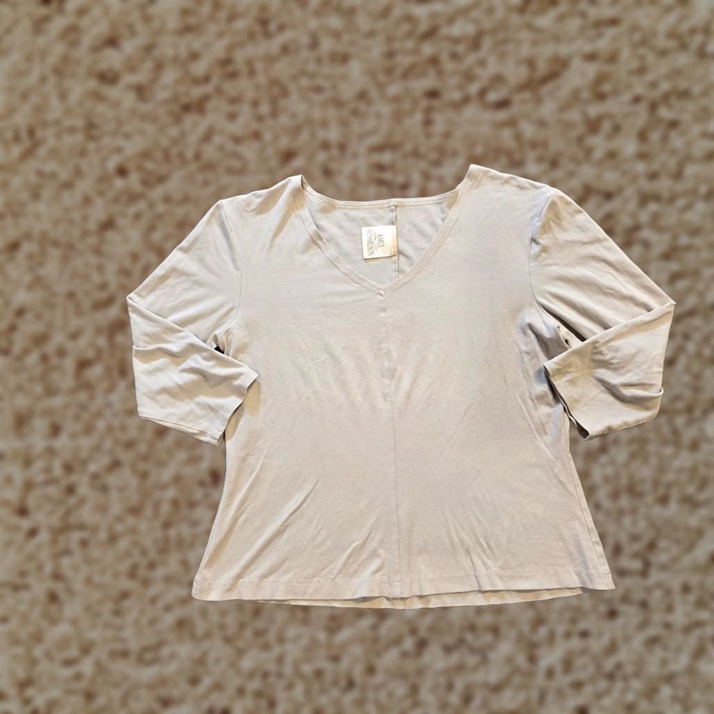Vintage Karol Richardson Top Womens L Gray V-Neck 3/4 Sleeve Minimal Capsule Shirt Size L / US 10 / IT 46 - 1 Thumbnail