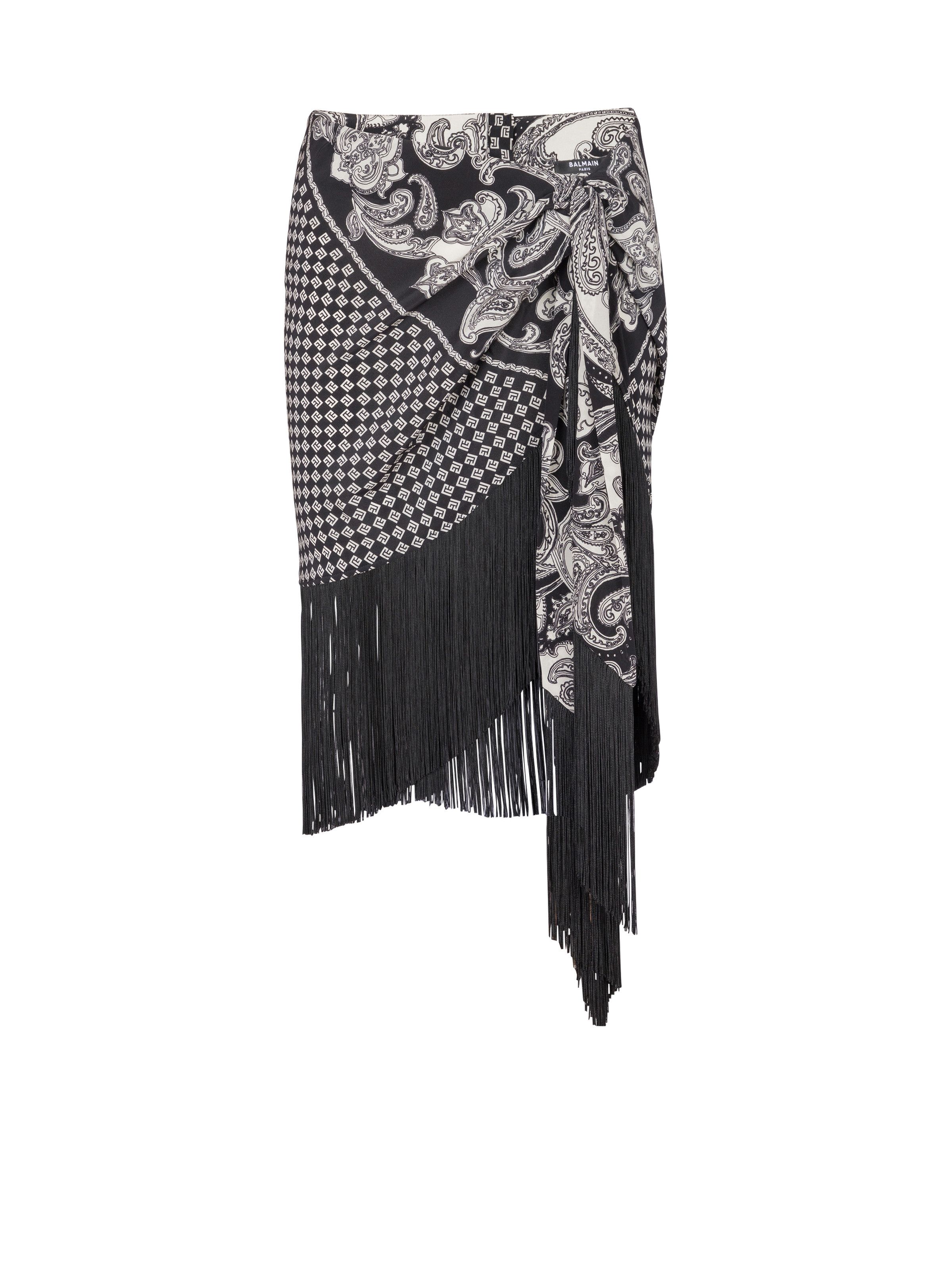 Balmain o1s1wg110825 Fringe Silk Scarf Skirt in Black Size 27" / US 4 / IT 40 - 1 Thumbnail