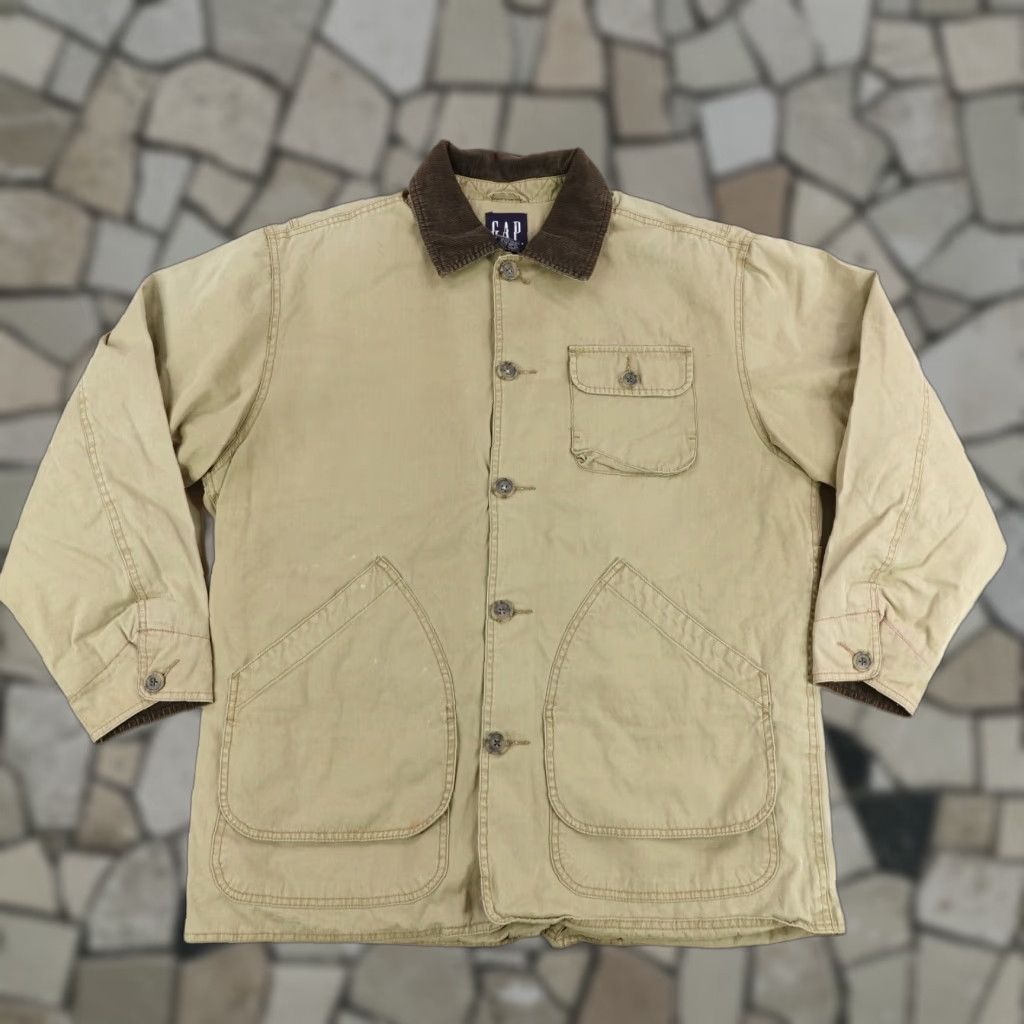 Gap VINTAGE Gap Jacket Medium Tan Corduroy Collar Field Chore Barn Coat Flannel Quilt Lined Size US M / EU 48-50 / 2 - 1 Thumbnail