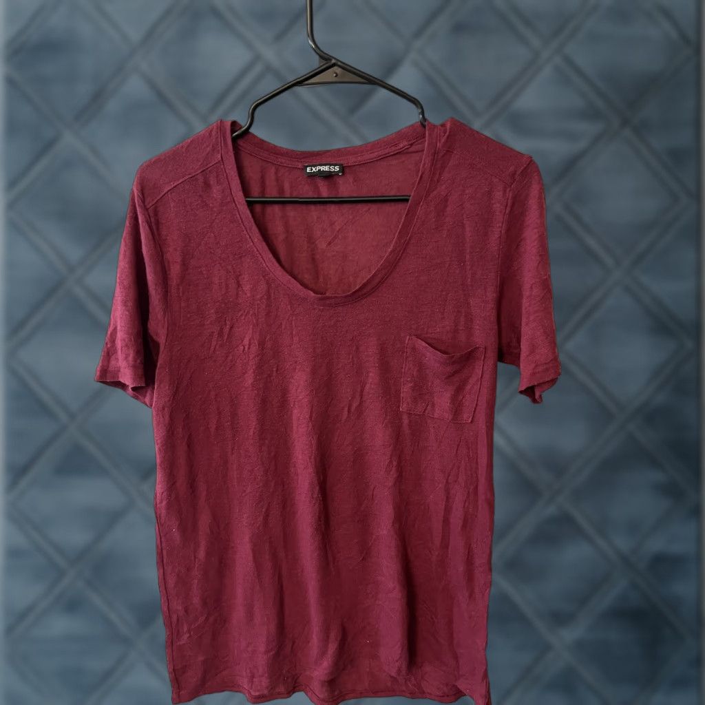 Express Express Sweater T-Shirt Womens XS Cap Round Neck Short Sleeve Pocket Maroon Size XS / US 0-2 / IT 36-38 - 1 Thumbnail