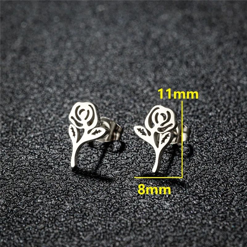 Jewelry Romantic Rose Mini Stud Earrings Charm Earring Gift Size ONE SIZE - 2 Thumbnail