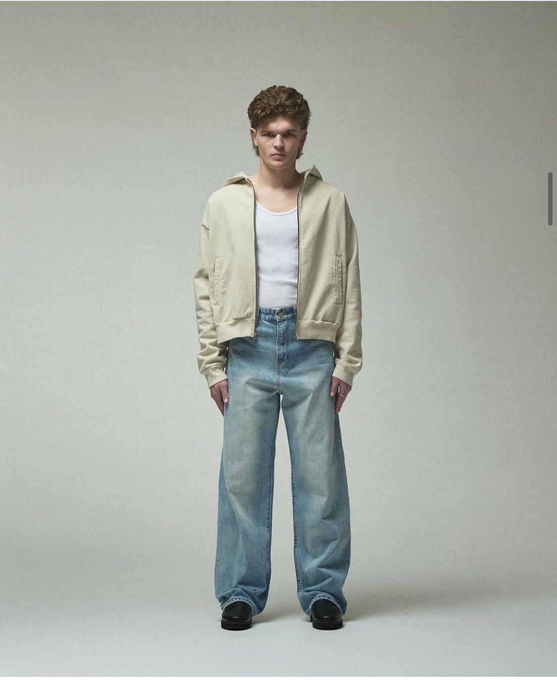 image of Basketcase Gallery Ivory Cropped Uniform Hoodie M, Men's (Size Medium)