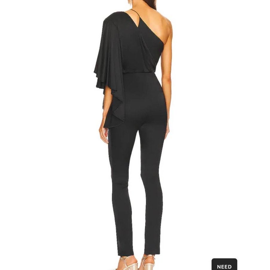 MICHAEL COSTELLO Sakura Jumpsuit in Black One Shoulder Small