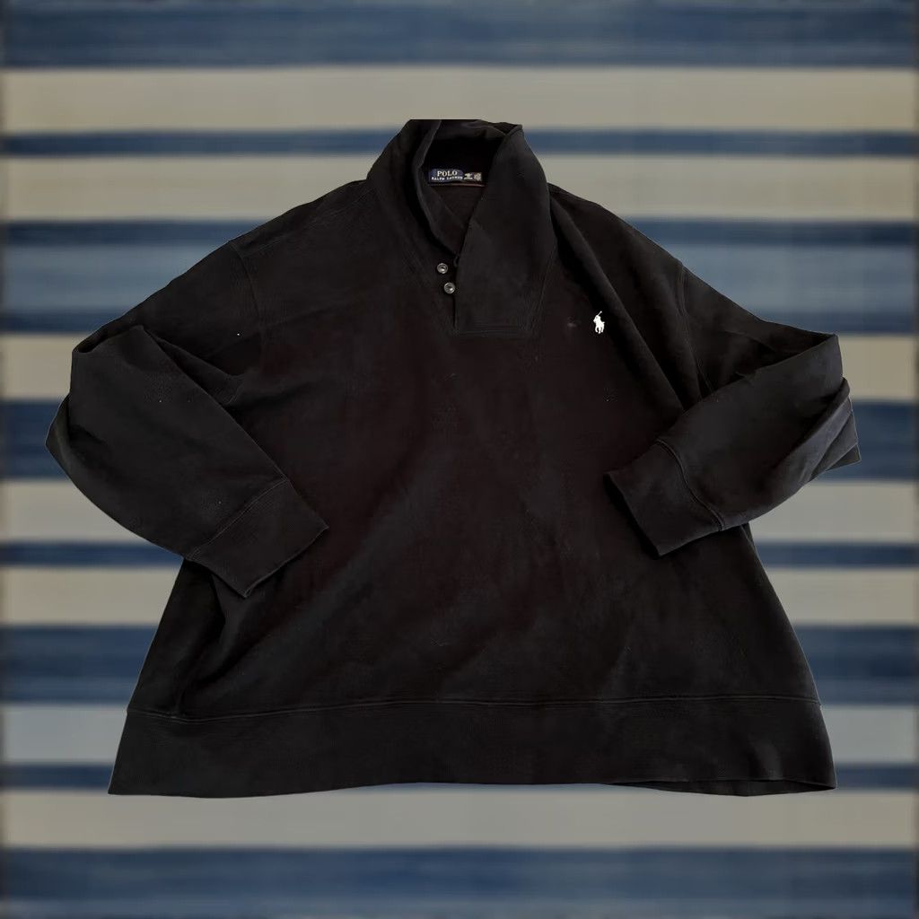 Polo Ralph Lauren Polo Ralph Lauren Mens Big 3XB Black Pullover Sweater Shawl Collar Pony Logo Knit Cotton Size US XXL / EU 58 / 5 - 1 Thumbnail